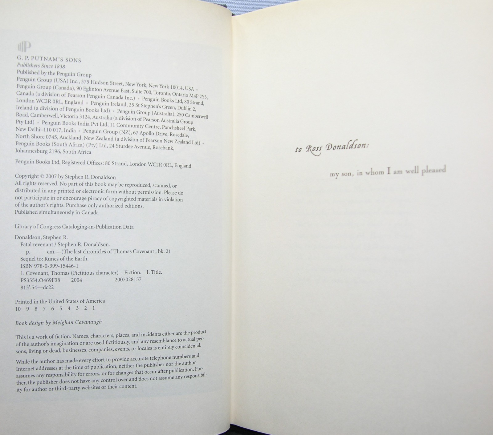 Donaldson, Stephen R. – Fatal Revenant HCDJ 1st Edition 2007 Very Good+