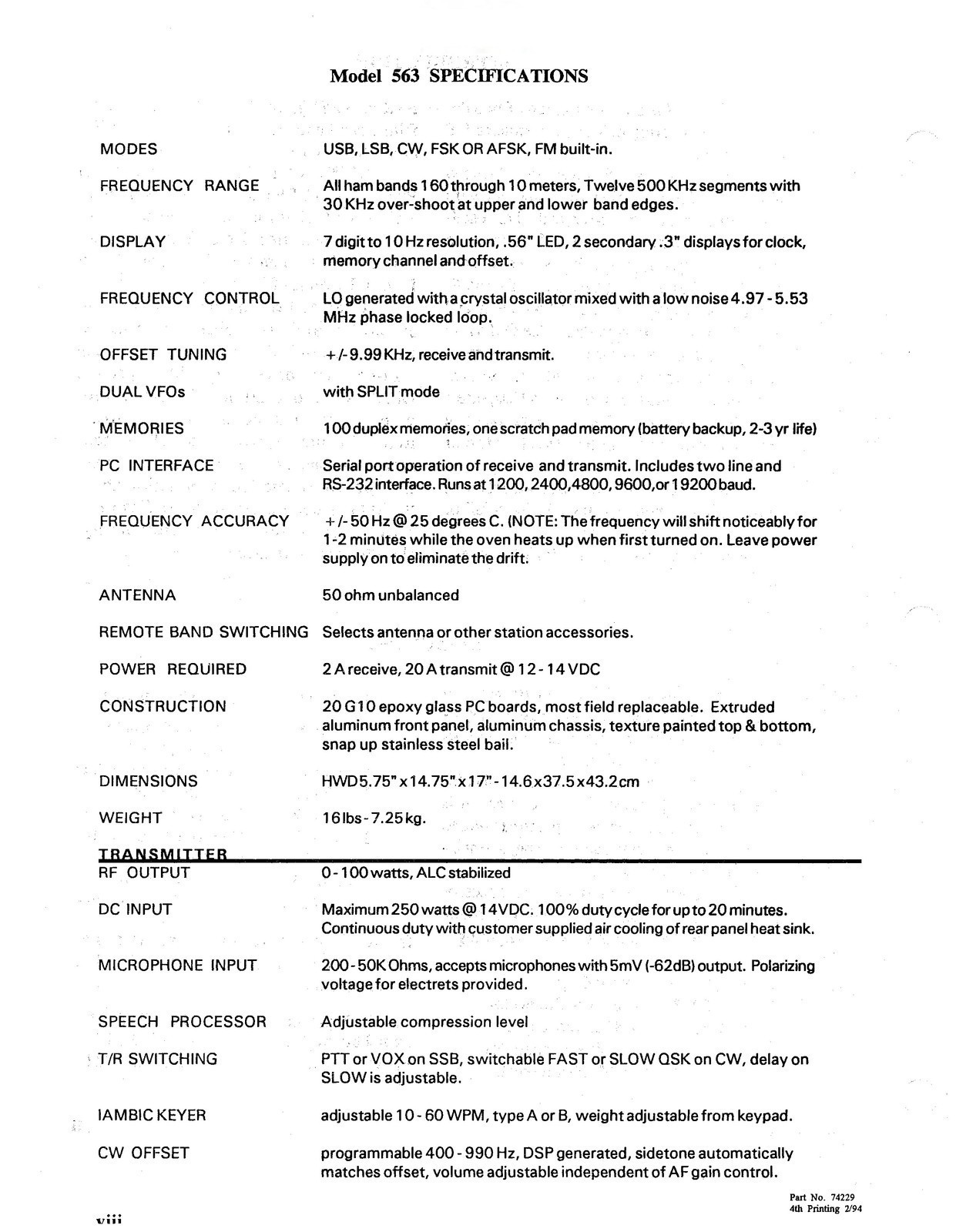 TEN TEC Omni 6 Model 563 HF Transceiver Operators Manual , FOLDOUTS