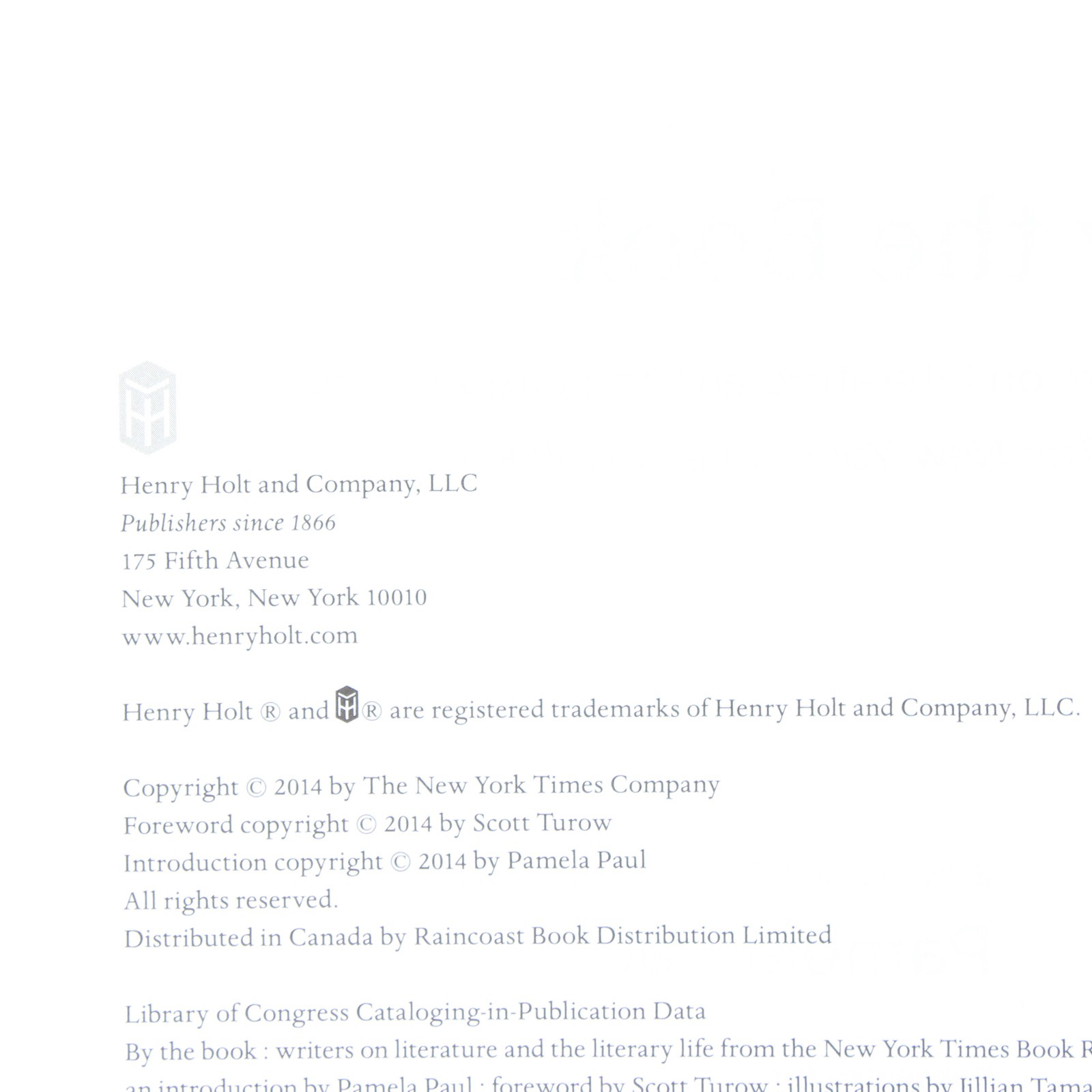 By the Book Edited by Pamela Paul Features Writers on Literature 2014 HC No DJ