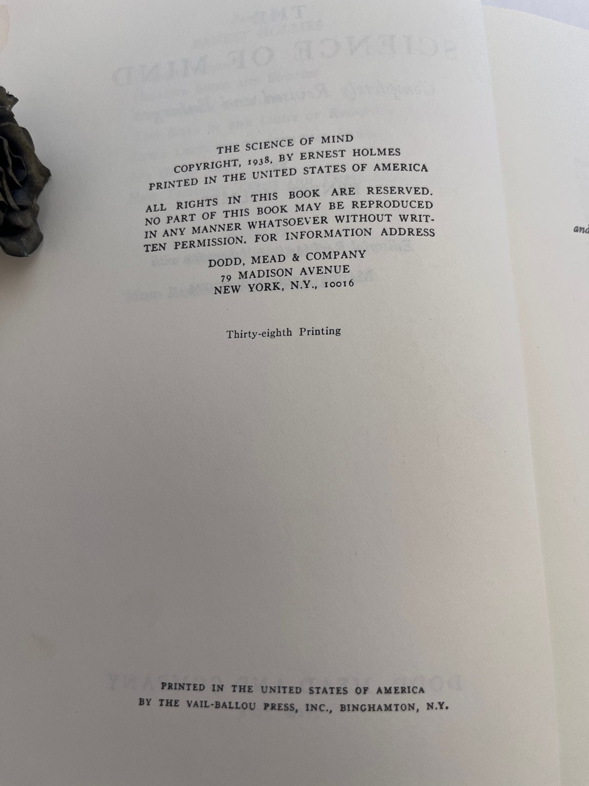 Science of Mind Ernest Holmes 1938 38th Printing New Thought Spirituality Dodd