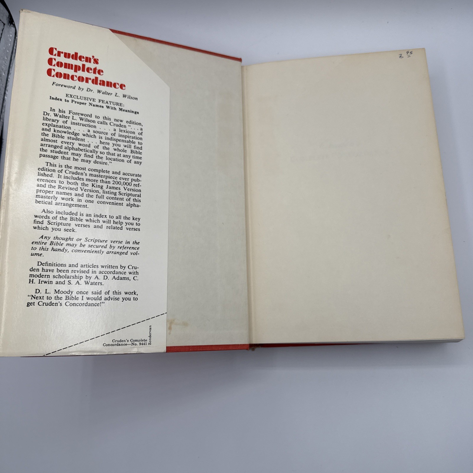 Cruden’s Complete Concordance With Exclusive Feature 1974 12th printing HCDJ