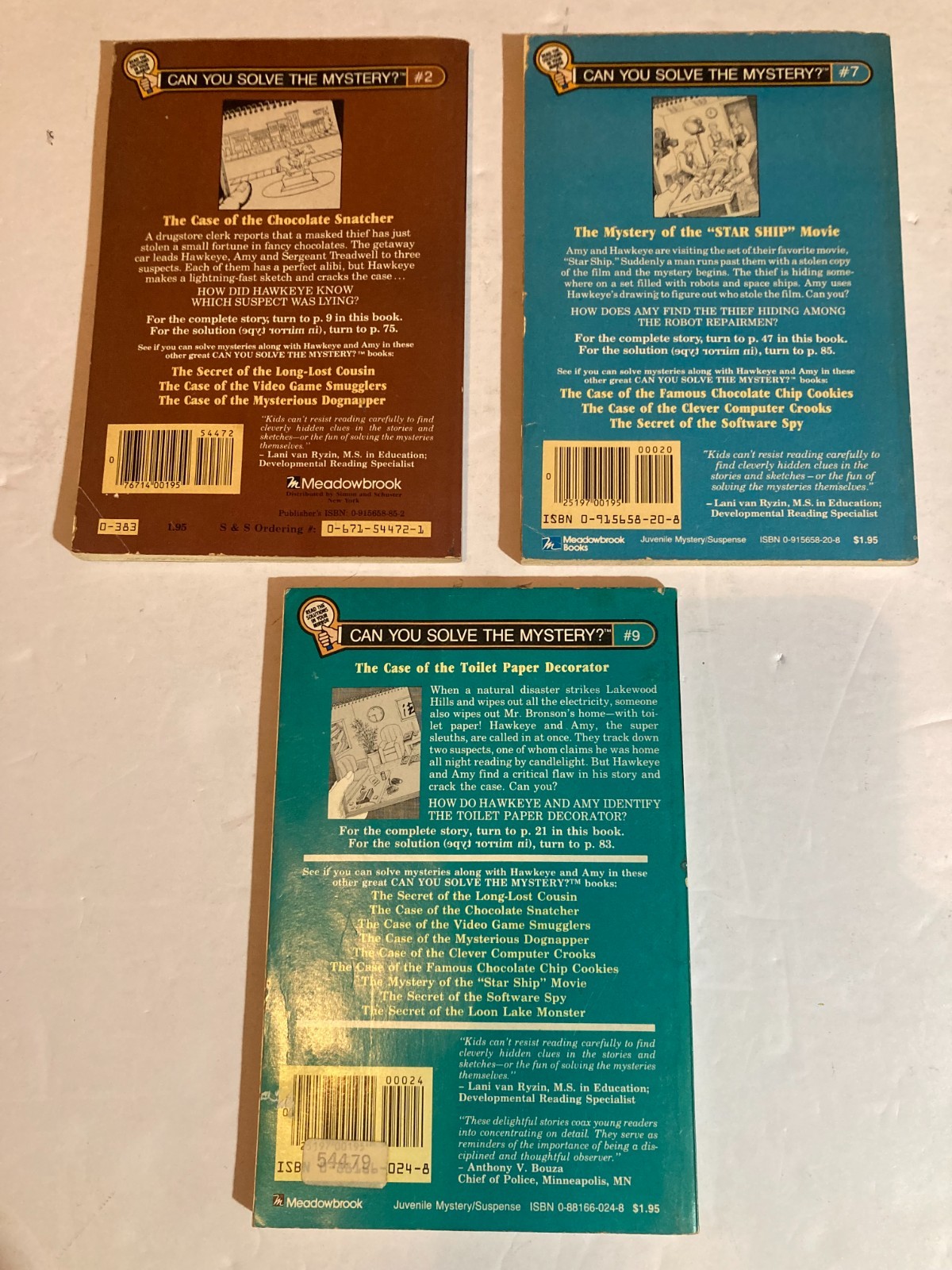 Lot CAN YOU SOLVE MYSTERY 2, 7, 9 HAWKEYE COLLINS Star Ship SNATCHER lot of 3 pb