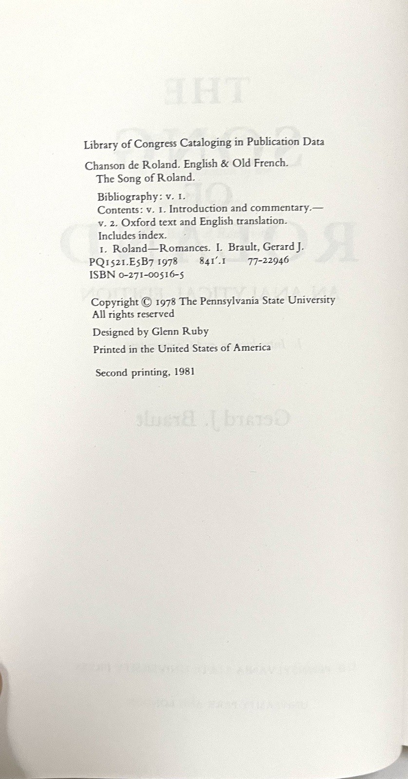 The Song of Roland Vol. 1 Introduction and Commentary by Gerard J. Brault