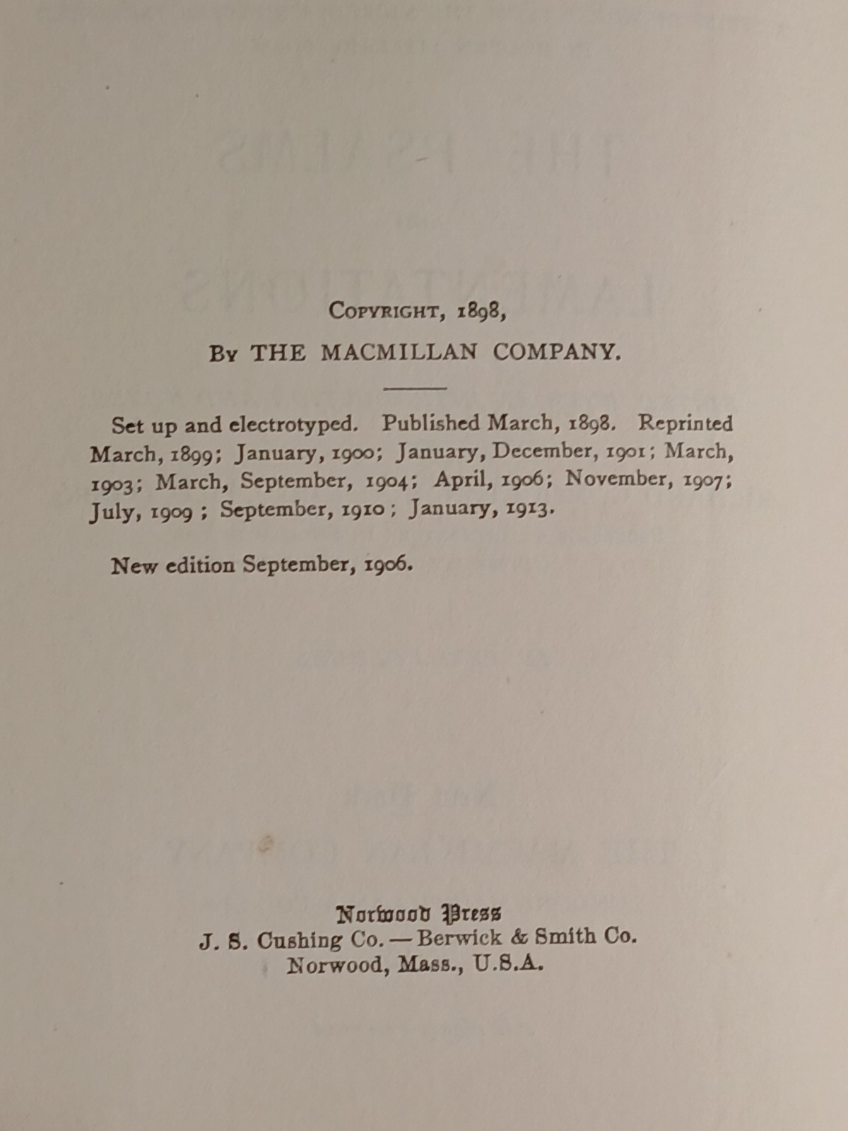 The Modern Reader’s Bible THE PSALMS & LAMENTATIONS 2nd Volume Antique Book 1913
