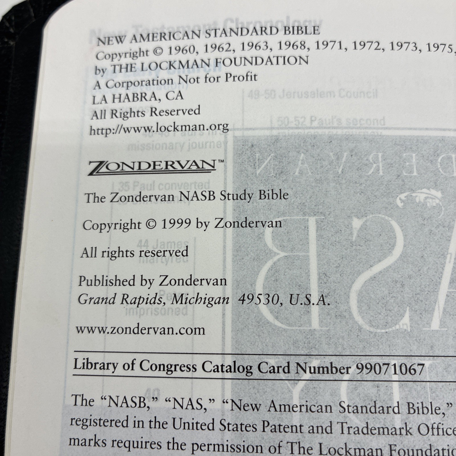 1999 Zondervan NASB STUDY BIBLE Black Bonded Leather D Red Letter USA