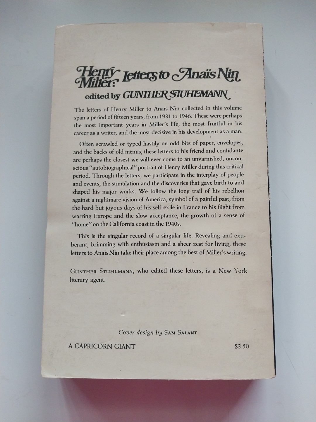 Letters to Anais Nin (Tesoro Books), Miller, H.
