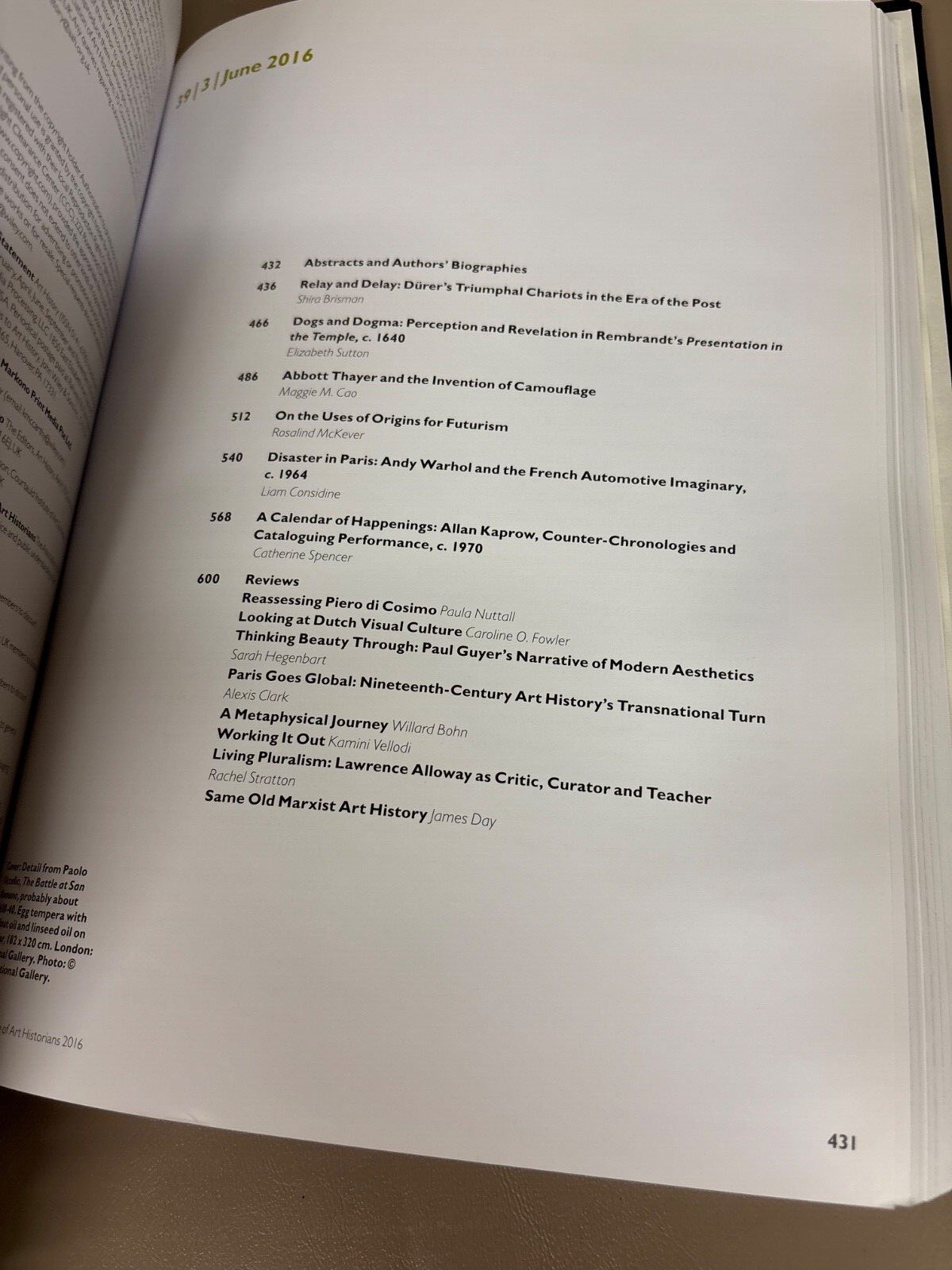 ART HISTORY Journal for the Association for Art History / 5 ISSUES 2016 Academic