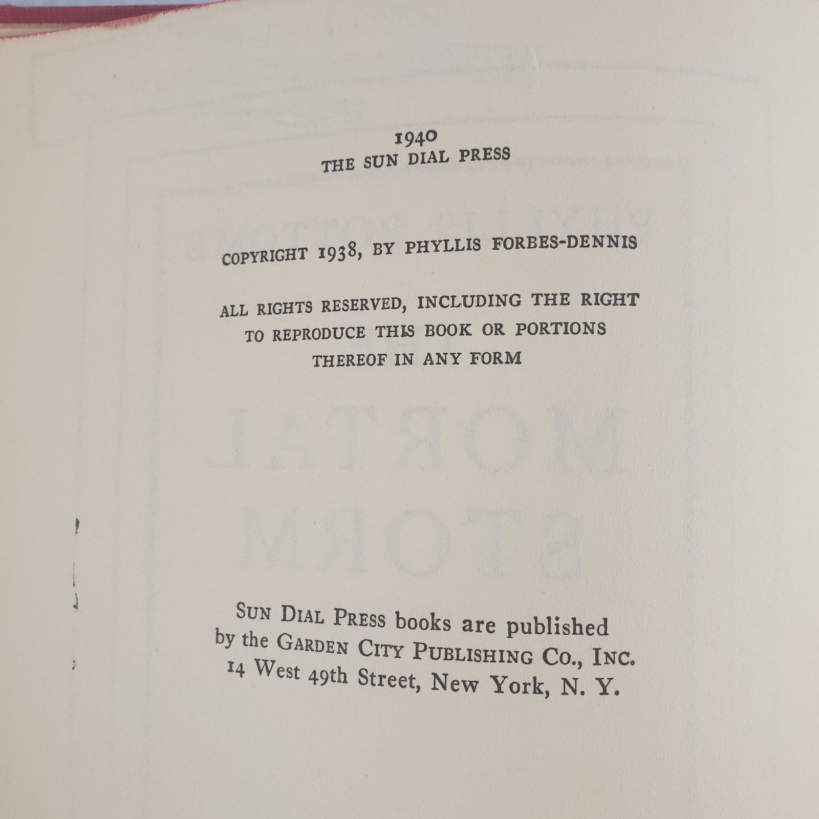 The Mortal Storm By Phyllis Bottome 1938 / 1940 1st Ed HC Ex-library READ!