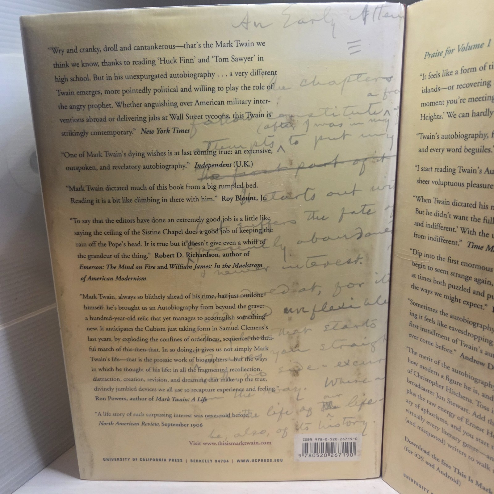 Mark Twain Autobiography Book Lot Vol 1 & 2 HCDJ California University Press