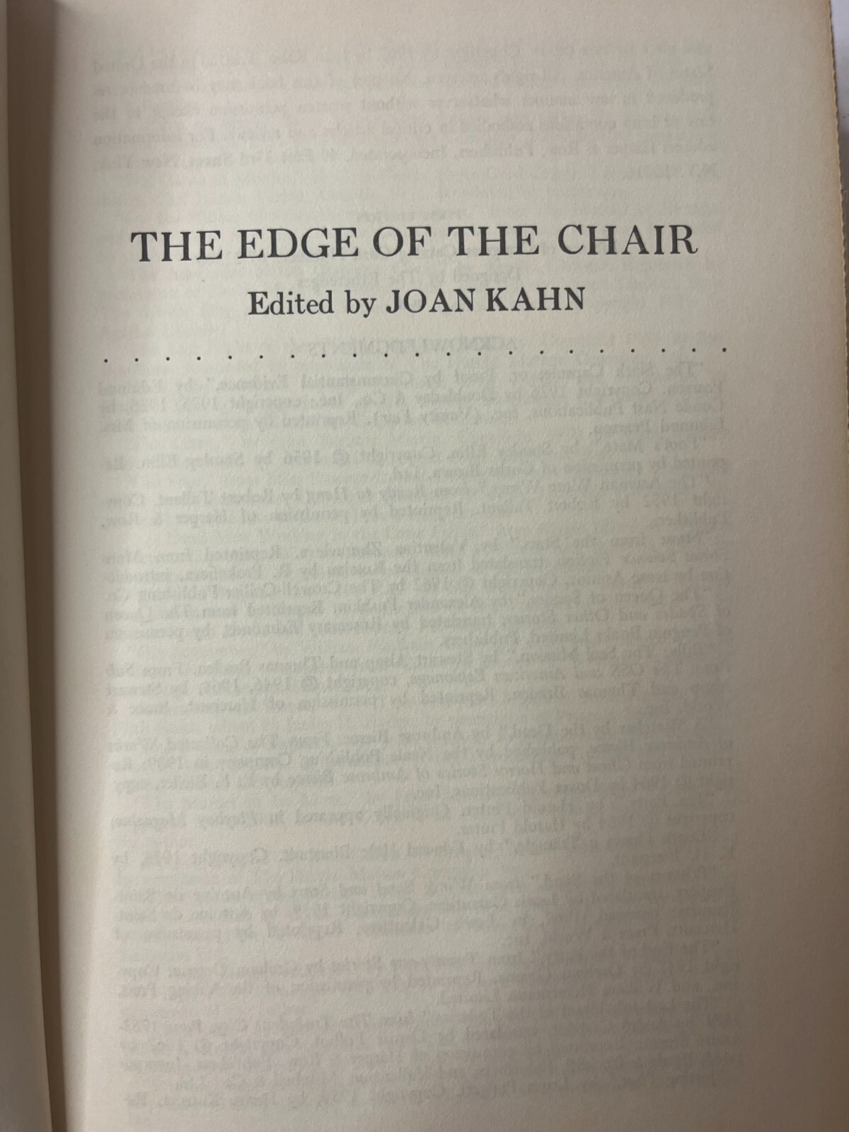 The Edge Of the Chair Joan Kahn editor Harper & Row 1st Ed HC w/DJ 1967 Suspense