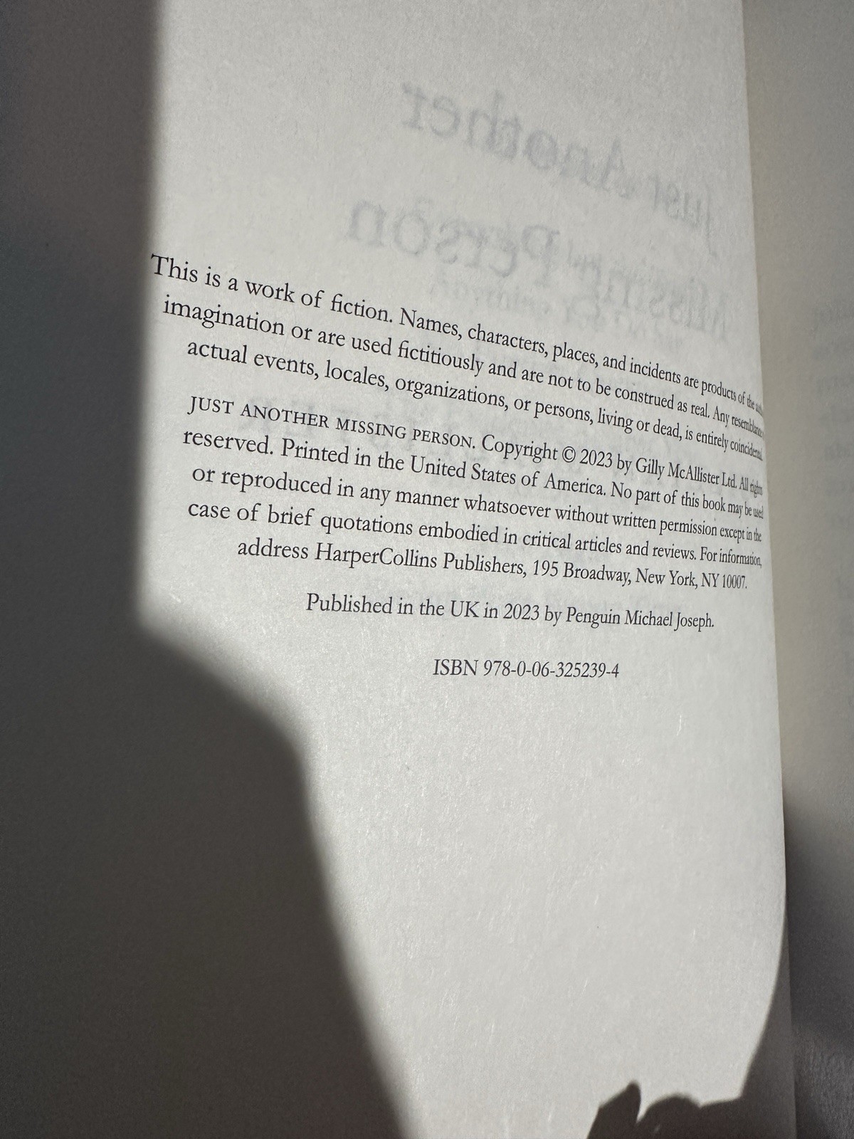 New BOTM Just Another Missing Person Hardcover Dust Jacket McAllister Gillian