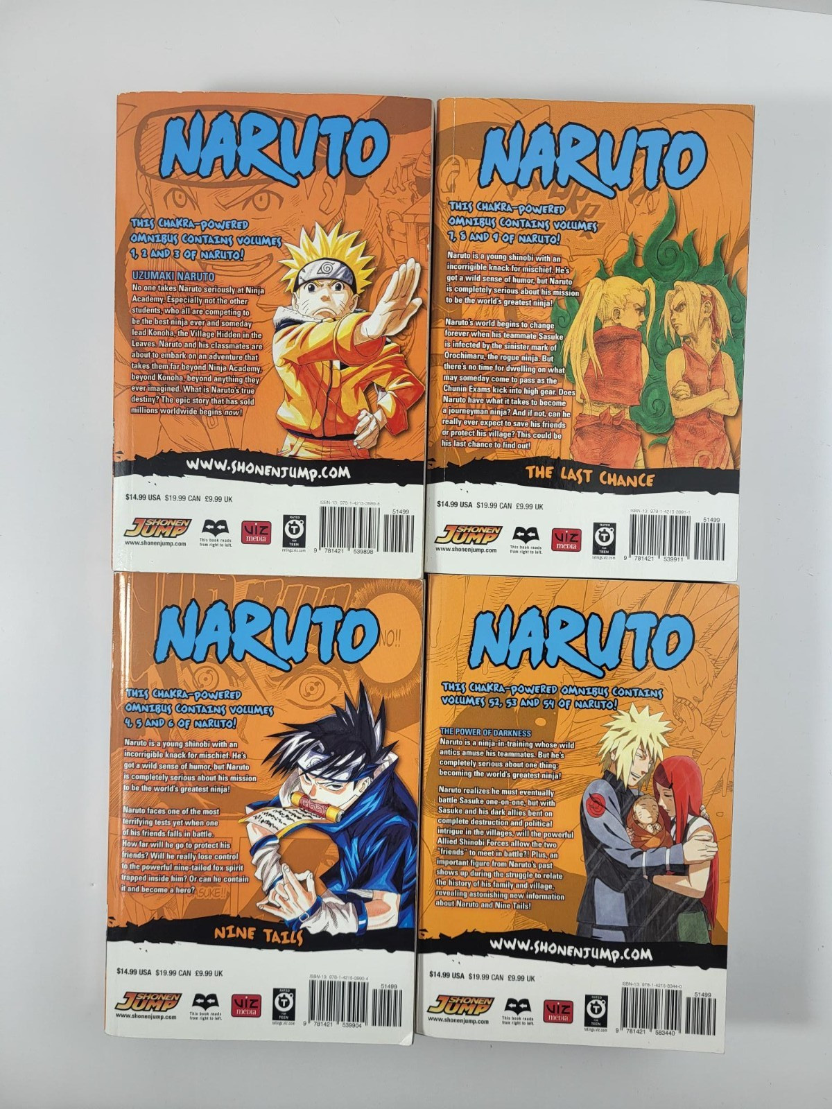 Naruto 3in1 Manga 1-2-3,-4-5-6, 7-8-9, 52-53-54 Masashi Kishimoto, Vol 1,2,3,18