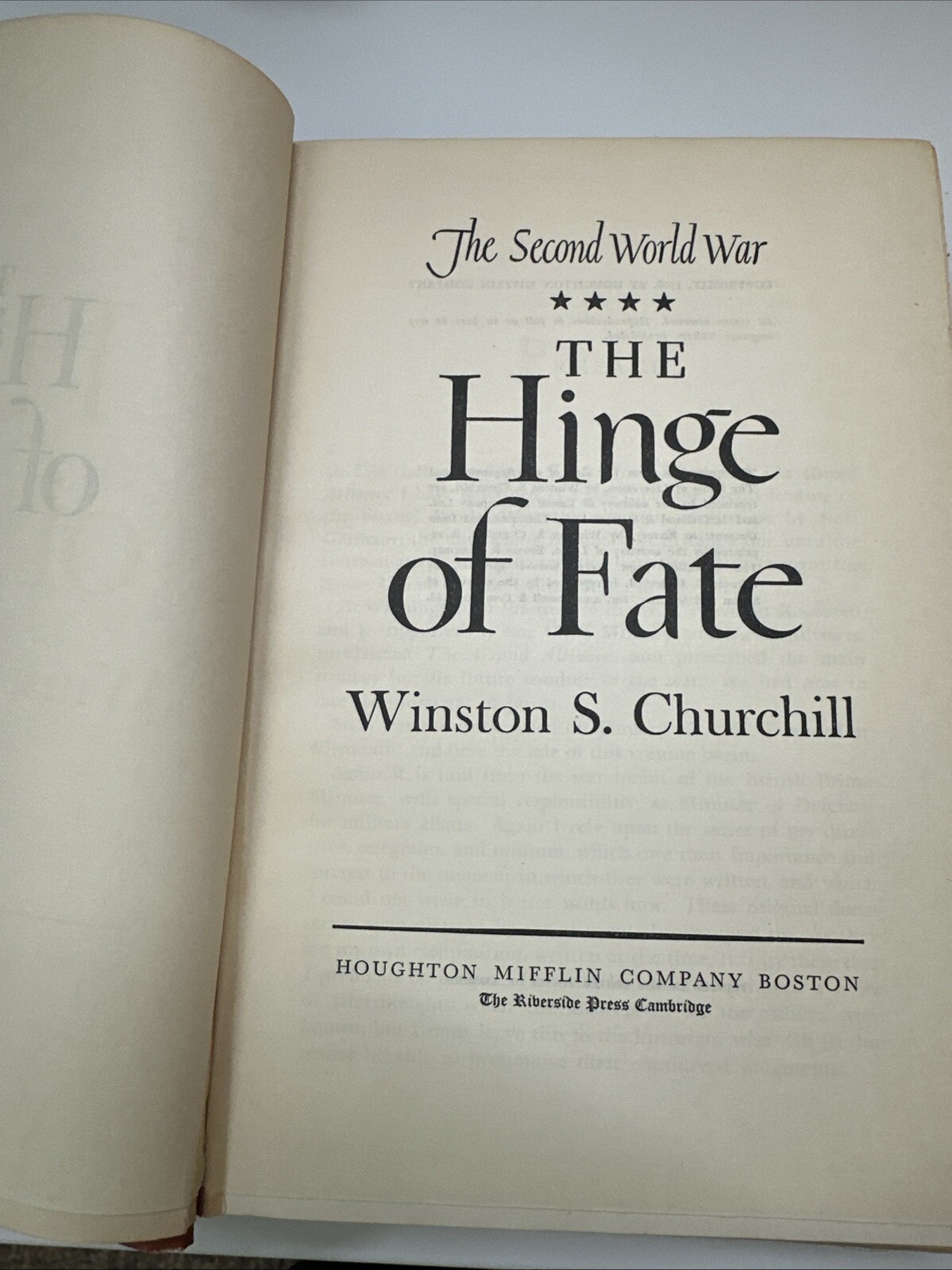 The Hinge of Fate Winston Churchill 1950 Houghton Mifflin The Second World War: