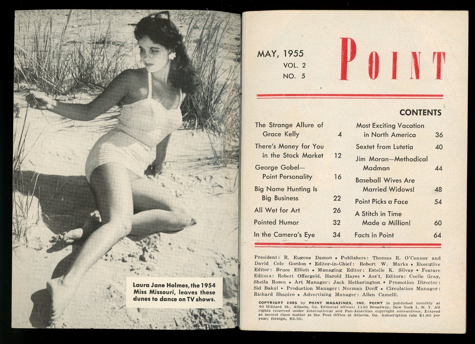 Point Magazine, May 1955: Dolores Donlon Cover, Grace Kelly. Vintage Pulp.