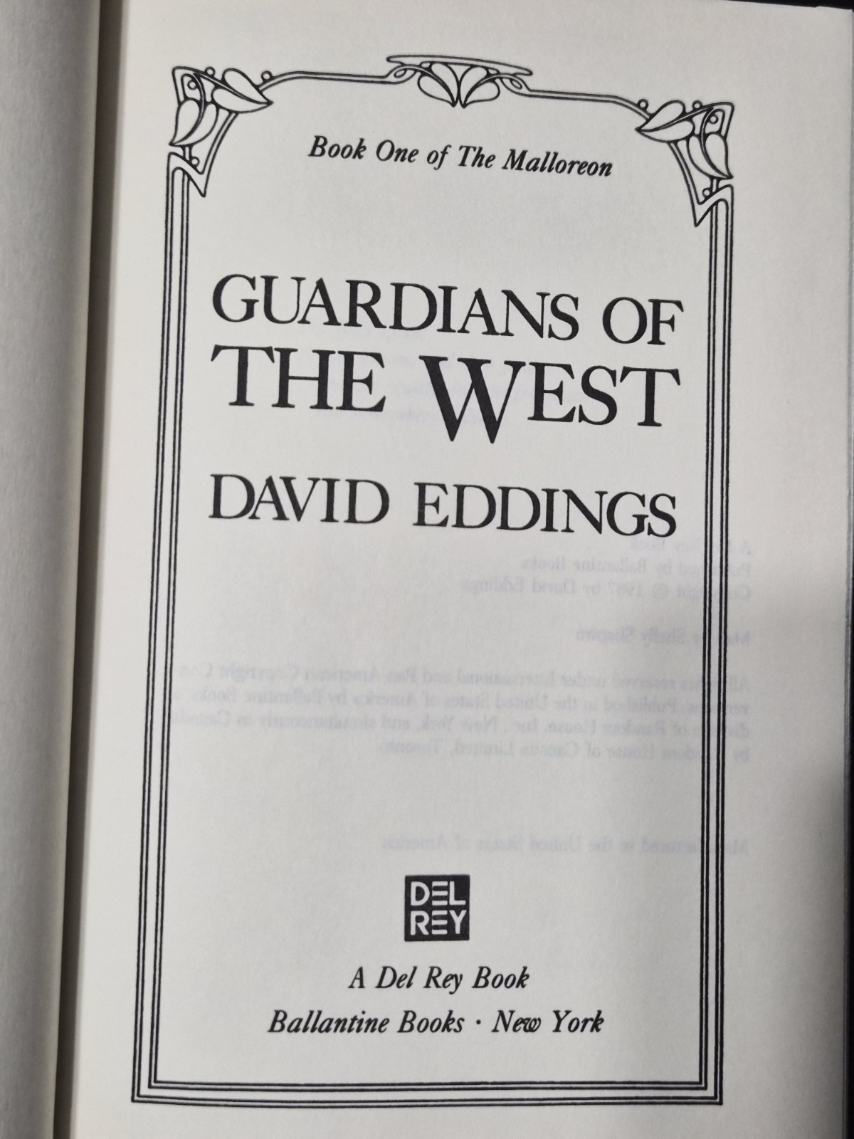 David Eddings GUARDIAN OF THE WEST Malloreon 1 1987 Del Rey BCE HCDJ VG Mylar