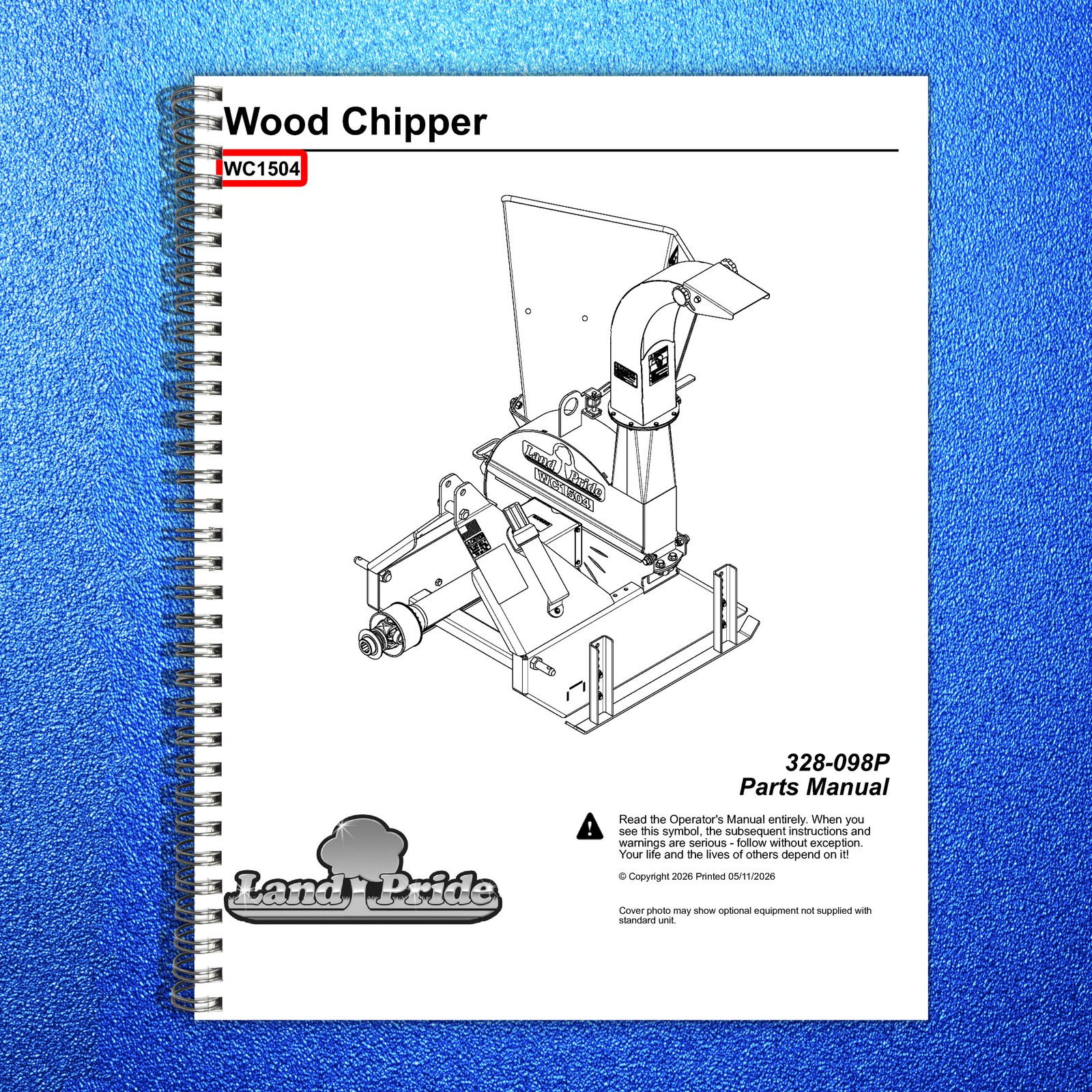 LAND PRIDE WC1504 Wood Chippers Parts Manual 2026 – WIRE BOUND – TOUGH COVERS