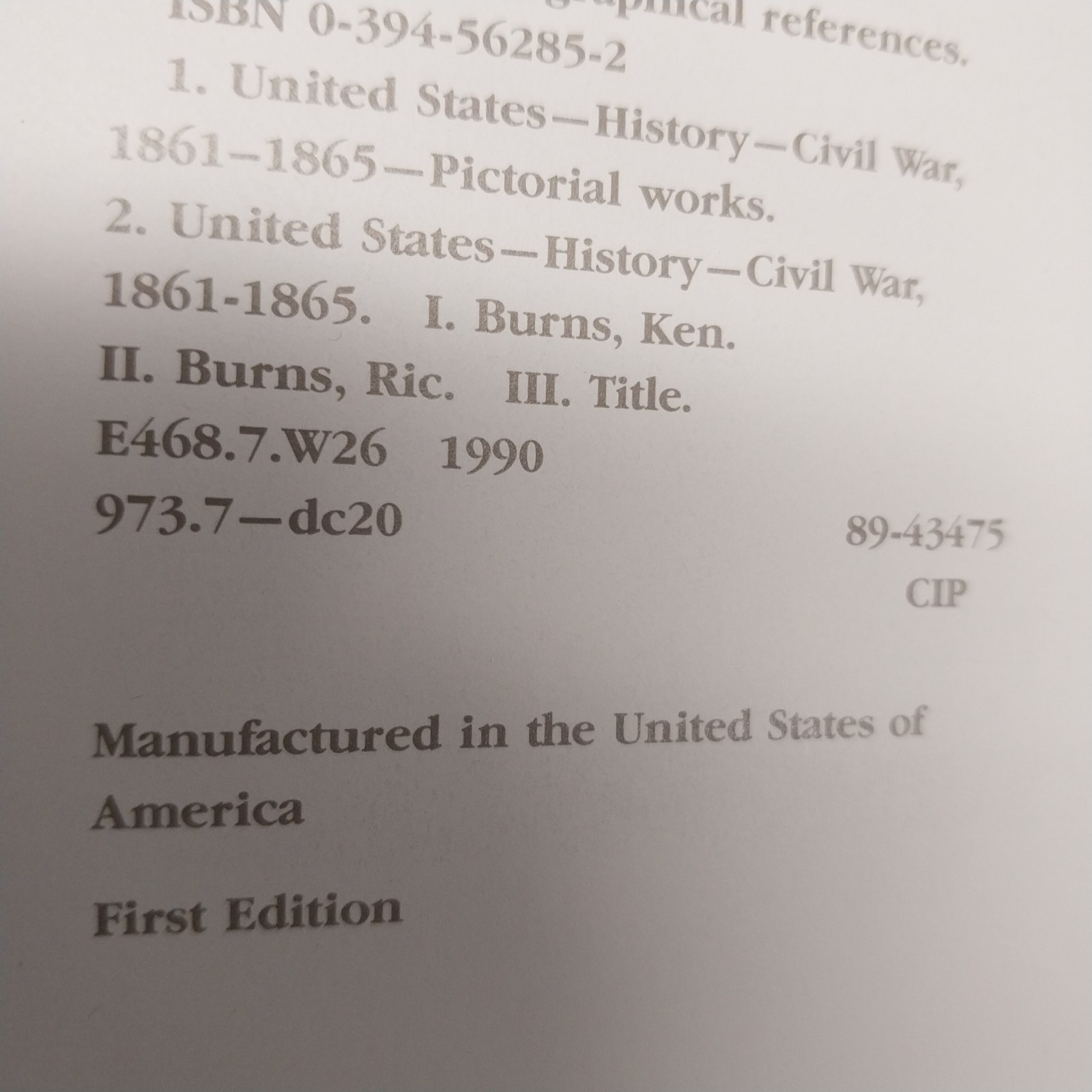 The Civil War an Illustrated History – Ward – 1990 first edition