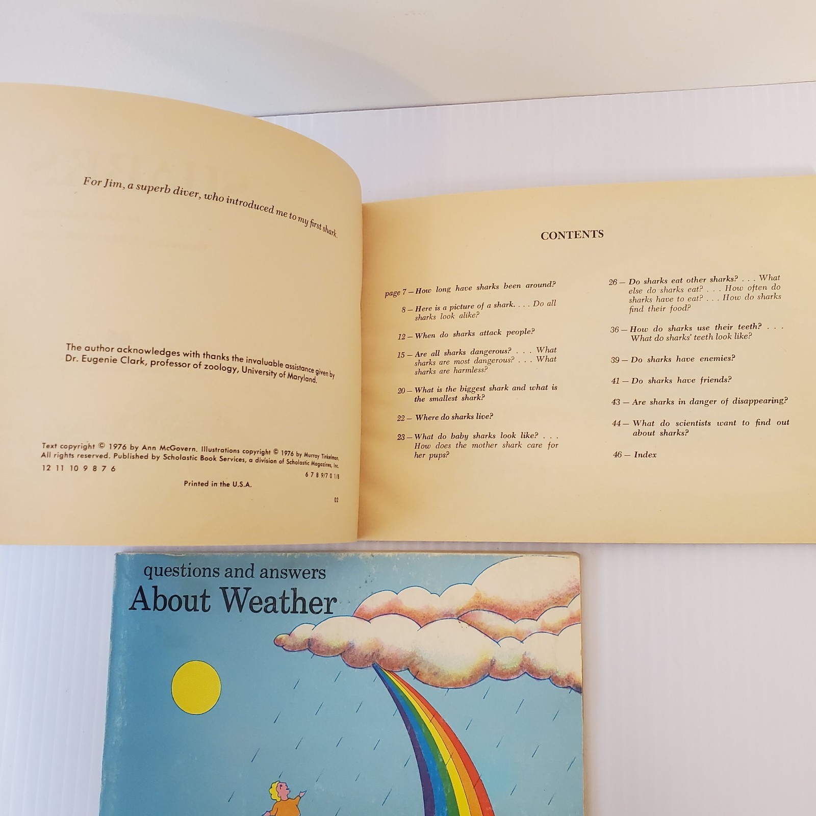 Lot of 3 Scholastic Books Horses Richard Harris, Sharks Tinkelman, About Weather