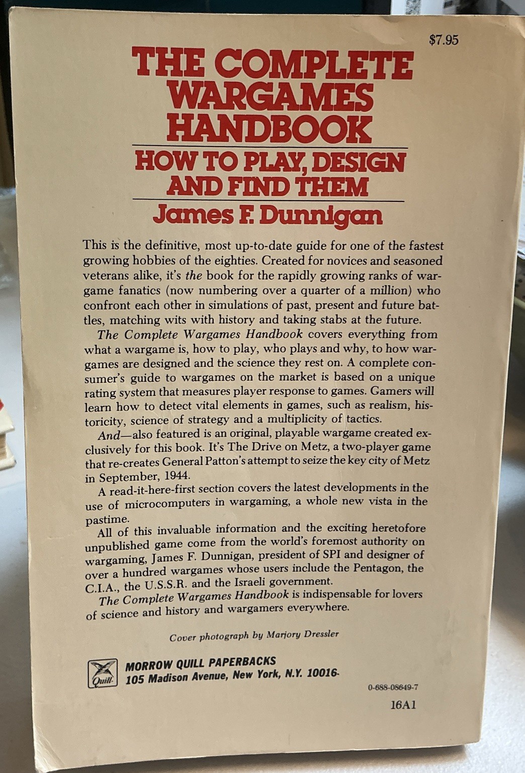 The Complete Wargames Handbook; James F. Dunnigan 1990 1st Paperback Print SPI