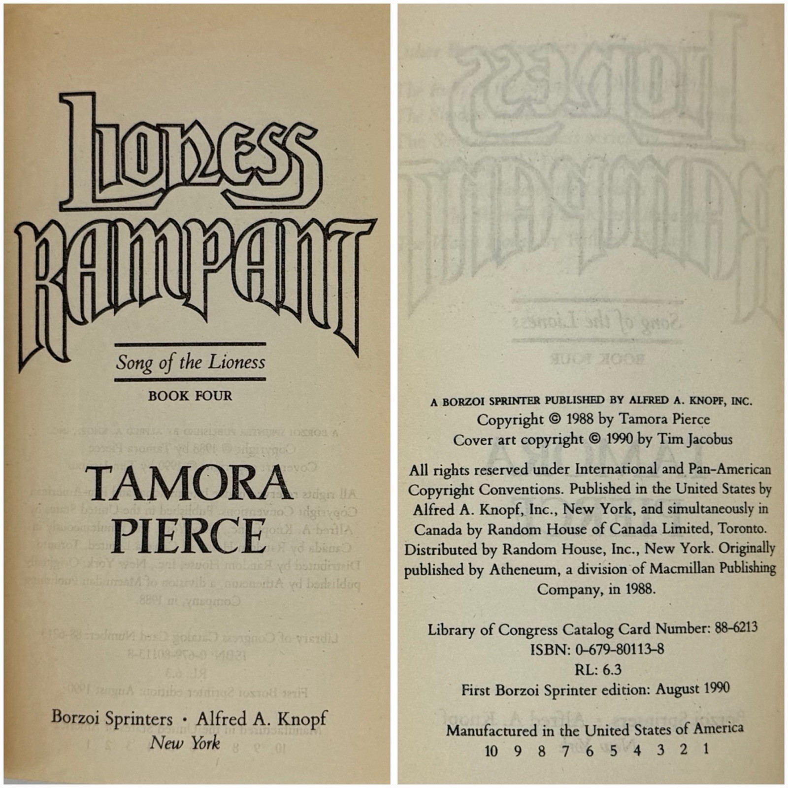 Song of the Lioness 1-4 – Tamora Pierce (mmpb set, 1st prints) Borzoi, 1989-1990