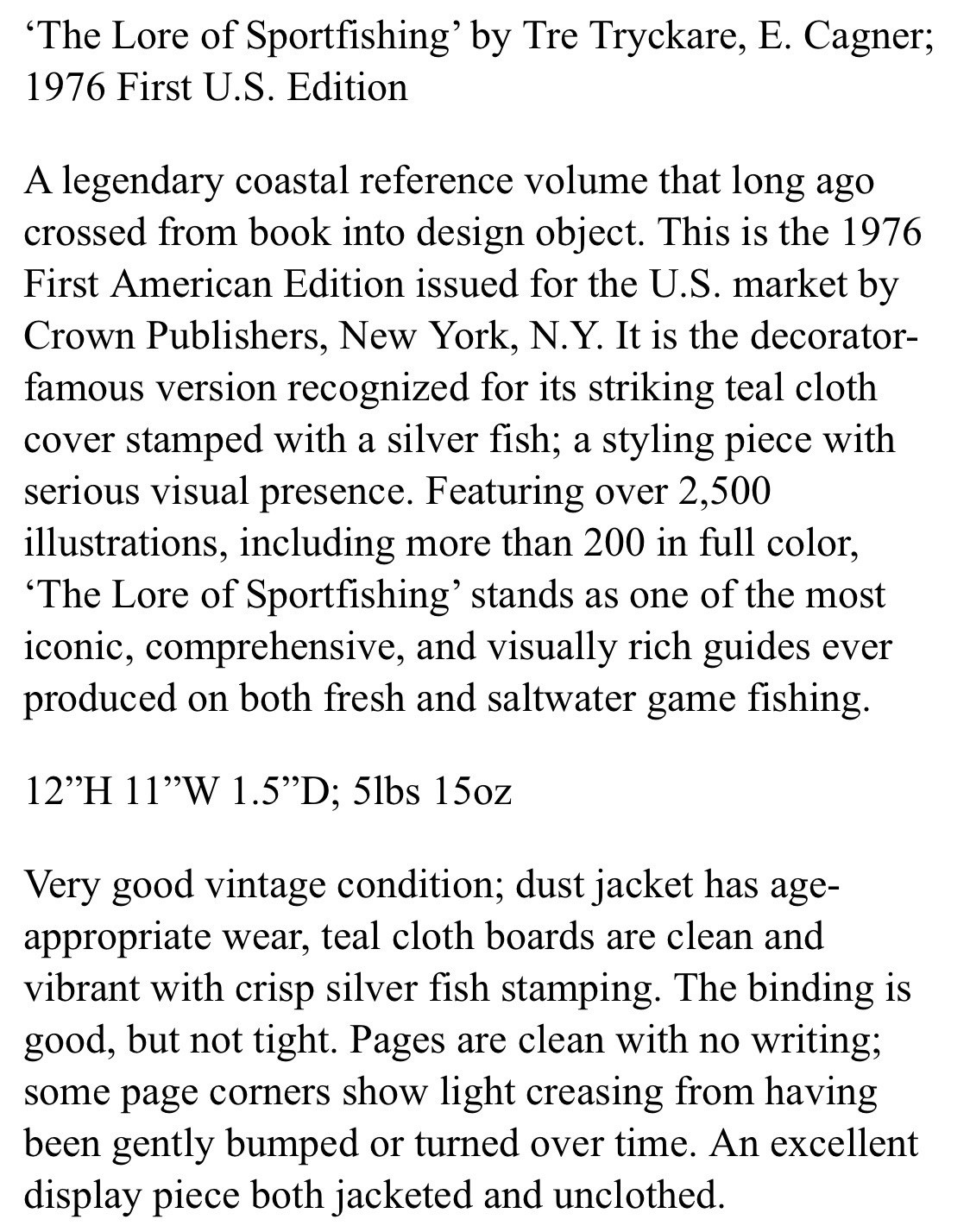 ‘The Lore of Sportfishing’ by Tre Tryckare, E. Cagner; 1976 First U.S. Edition