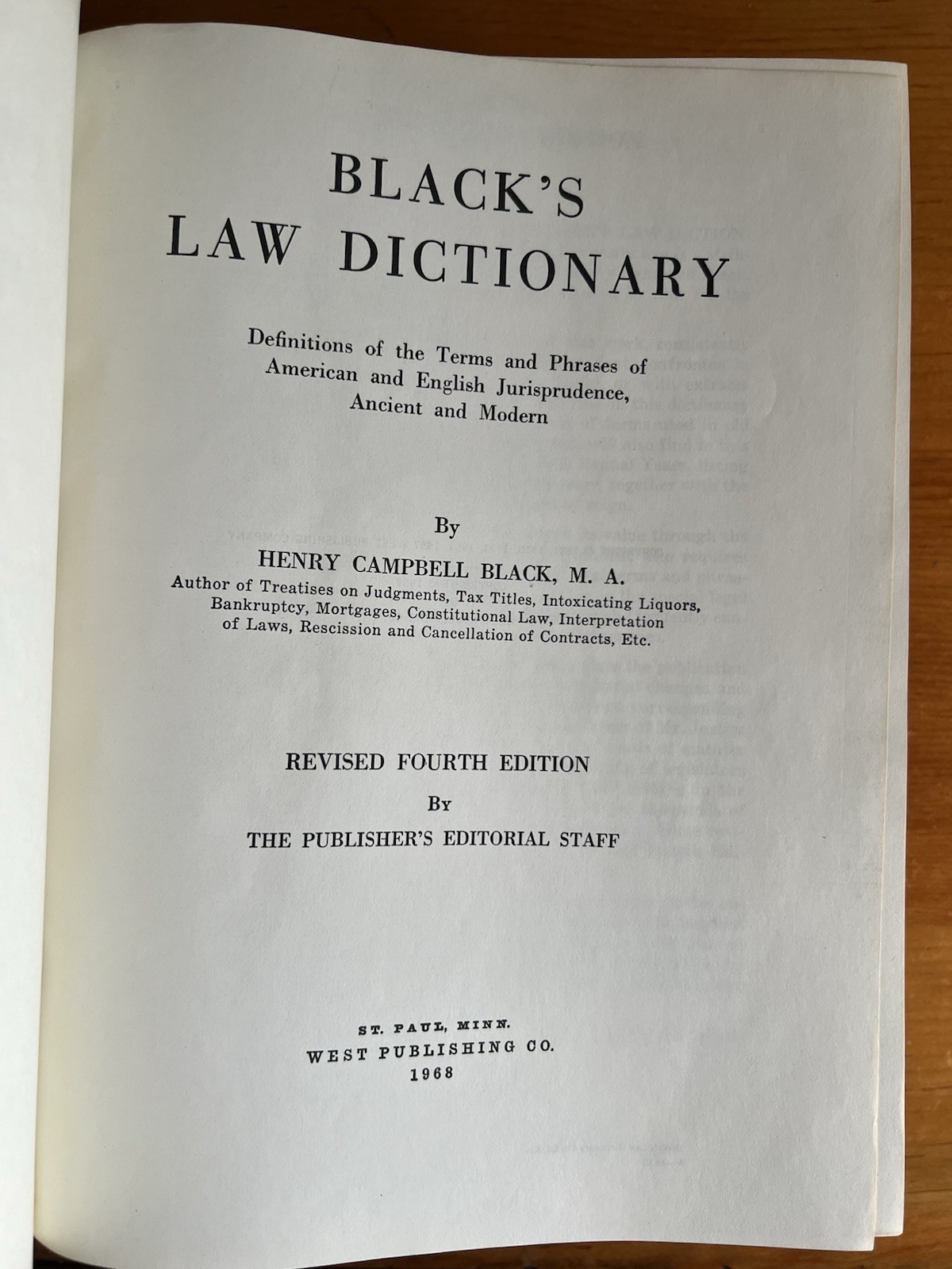 Revised 4th Ed – BLACK’S LAW DICTIONARY: Henry Campbell Black, West Pub., 1968