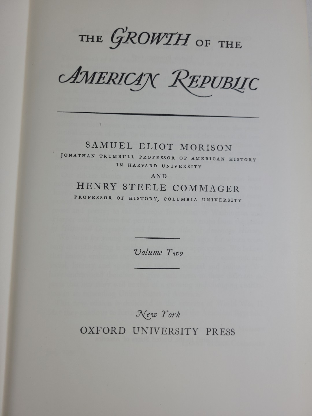 The Growth of the American Republic 4th Edition Vol 2 1958, Morison & Commager