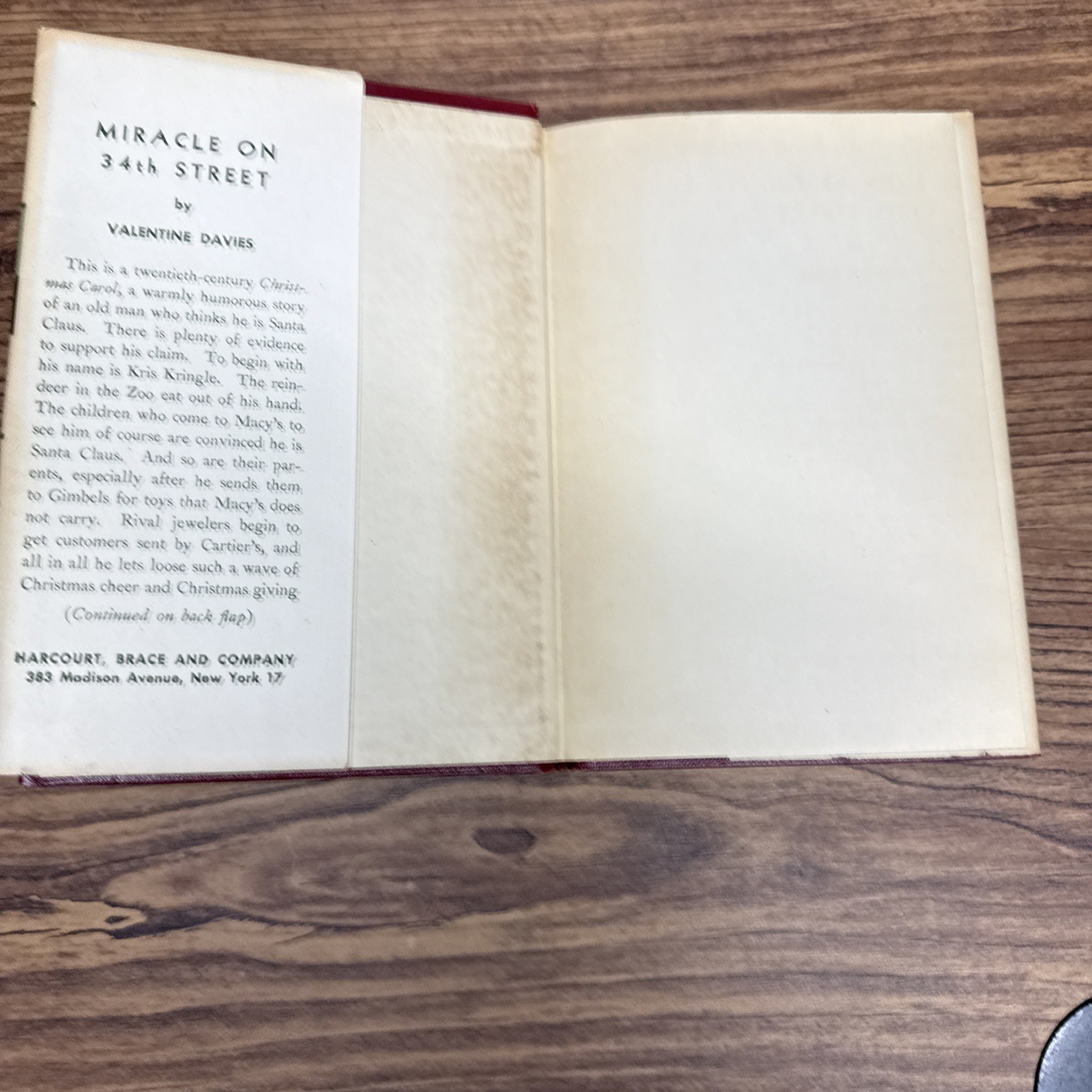 Miracle on 34th Street, Valentine Davies ~ Later Edition HC/DJ – 1947
