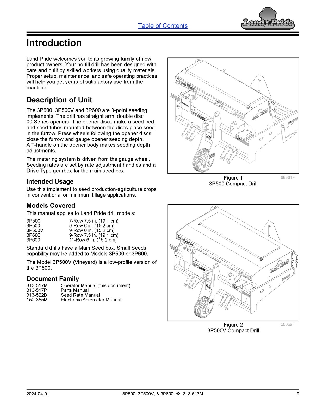 LAND PRIDE 3P600 Compact Drills Operators Manual 2017 – WIRE BOUND – COVERS