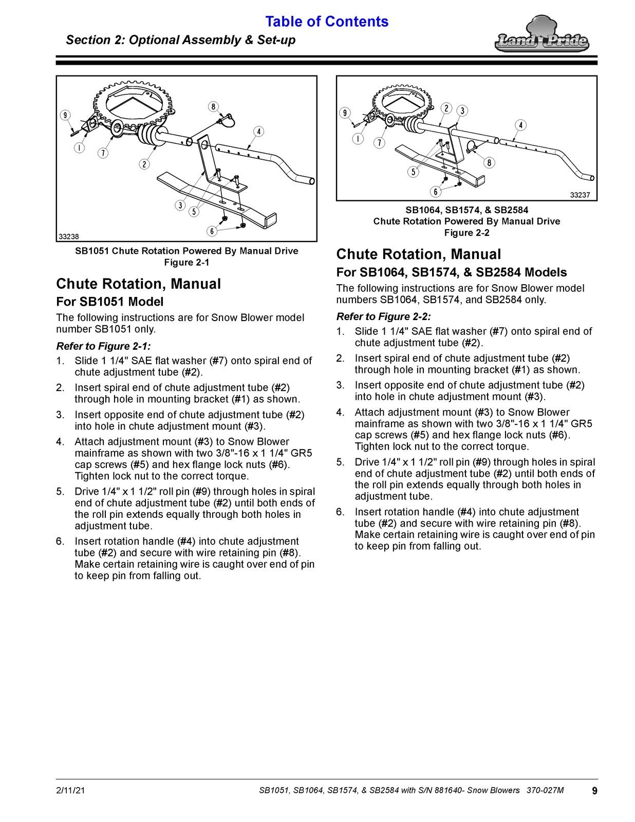 LAND PRIDE SB10 Series Snow Blowers Operators Manual 2014 – WIRE BOUND – COVERS