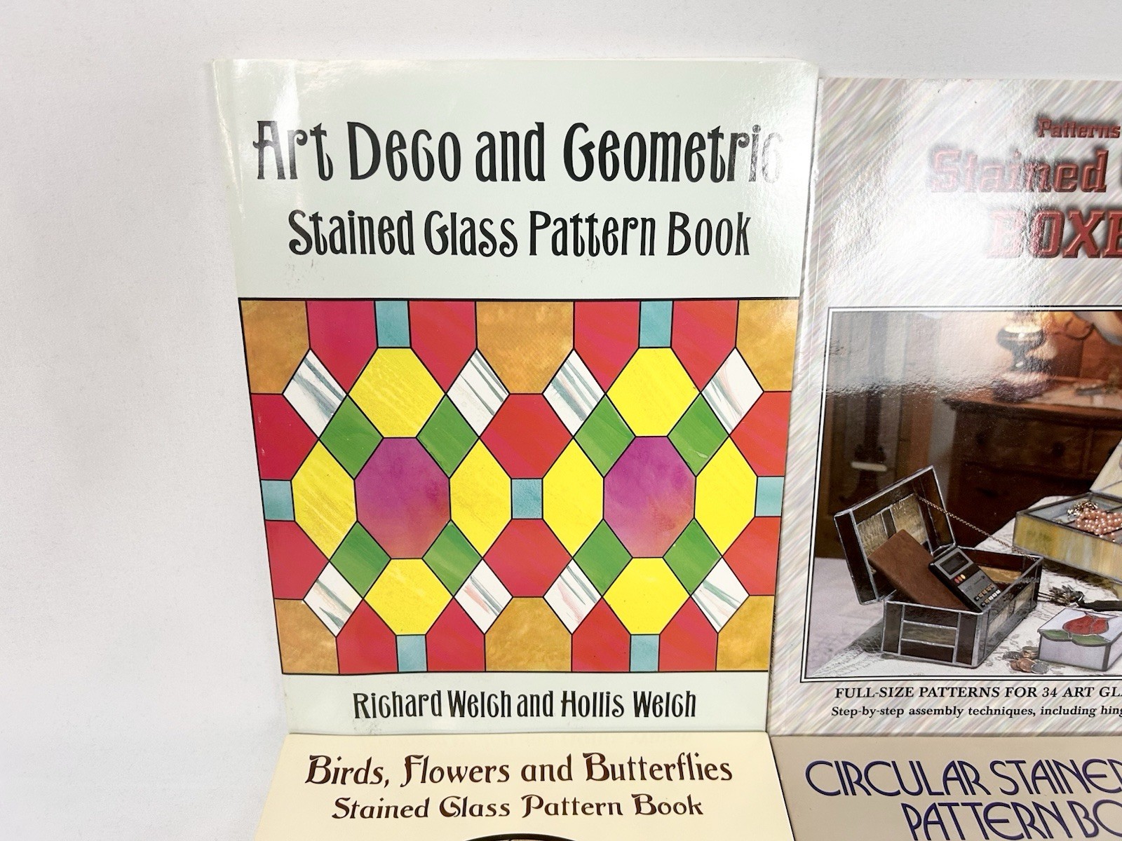 Stained Glass Pattern Books Lot of 4 Art Deco Birds Flowers Boxes Eaton Welch