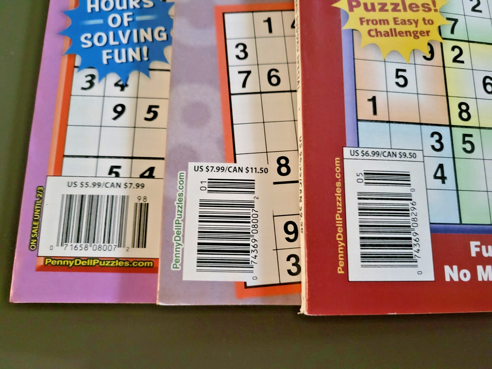 Lot of 3 SUDOKU Puzzle Books by Dell -Top Choice-Totally-Original – 450+ Puzzles