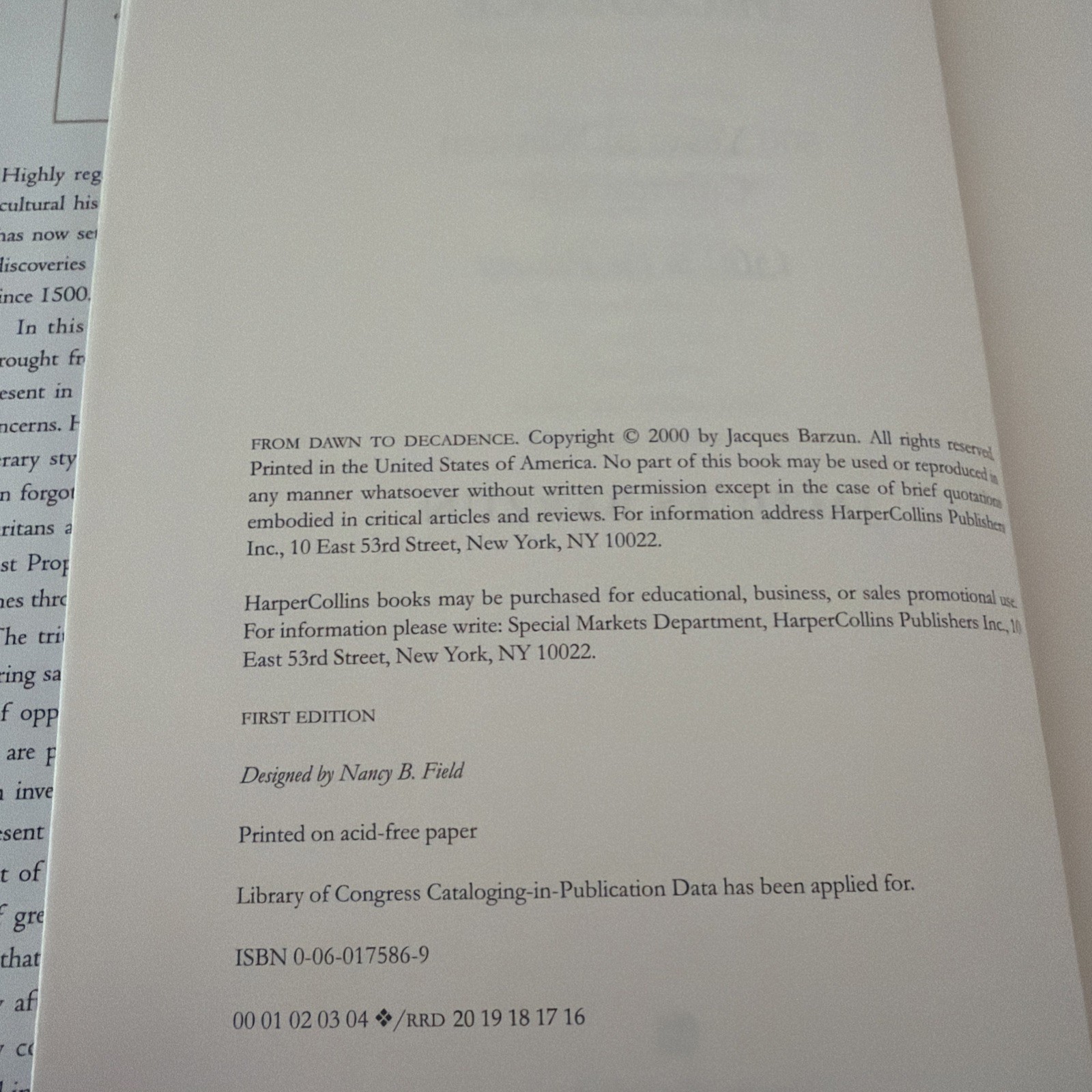 From Dawn to Decadence Jacques Barzun 16th Printing SIGNED Bookplate HC DJ