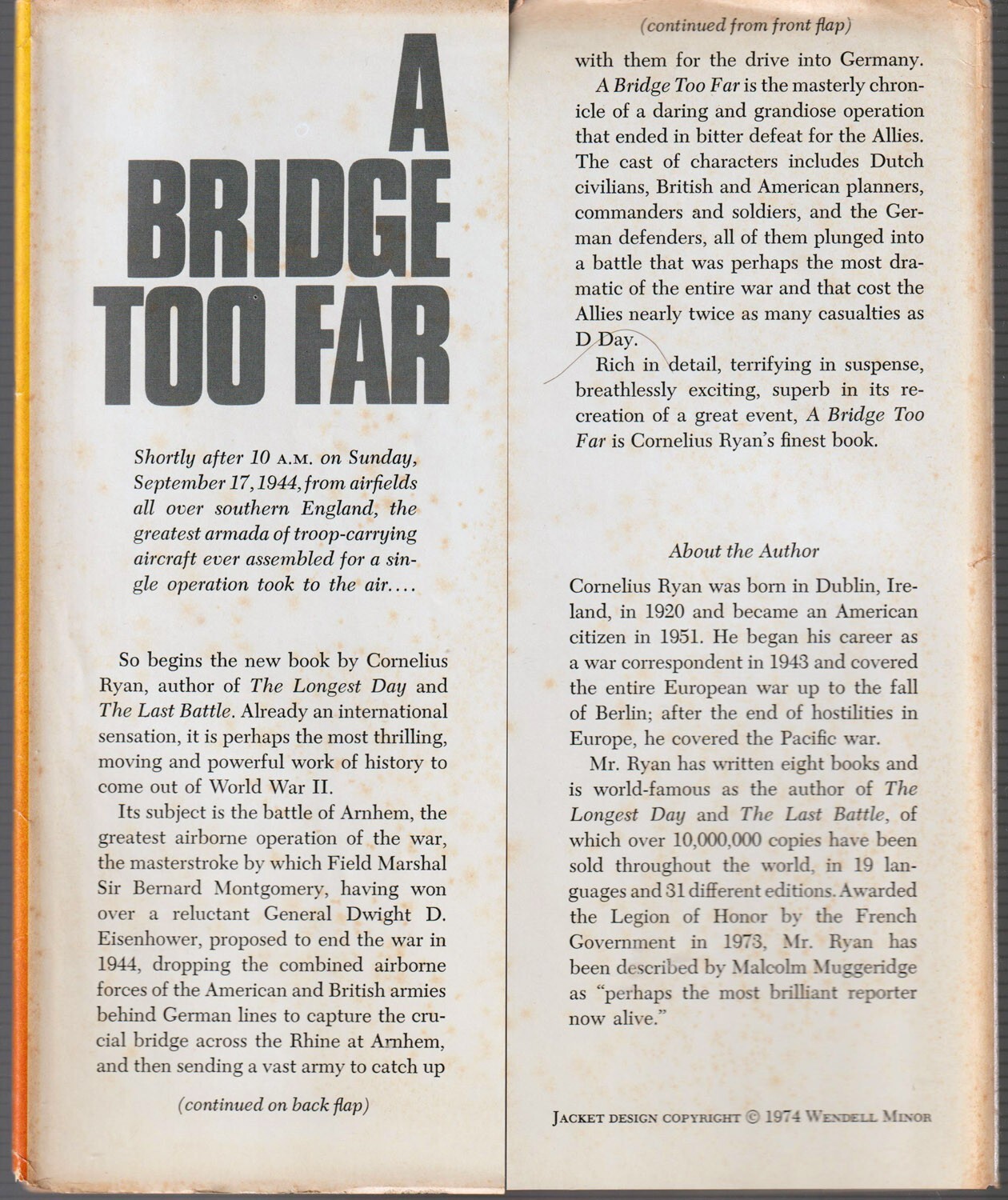 A Bridge Too Far Cornelius Ryan WWII History 82nd 101st Airborne HC/DJ 1st/1st