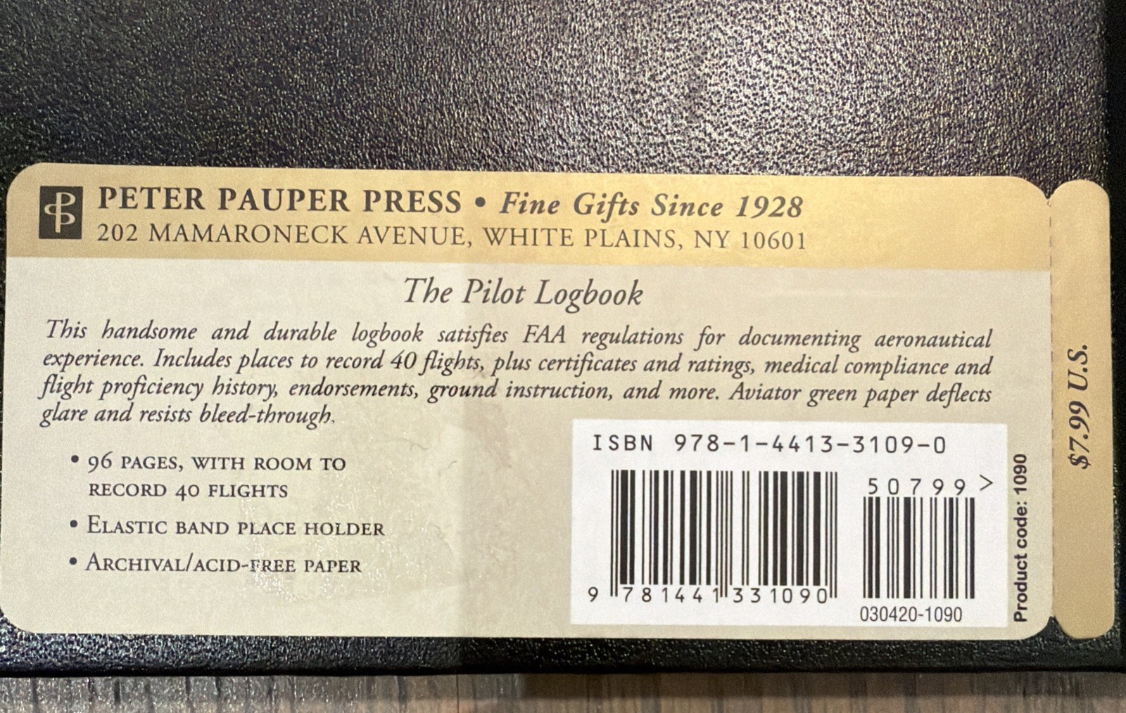 Pilot Log Book by Inc. Peter Pauper Press (Hardcover, 96 page, 40 Flights)