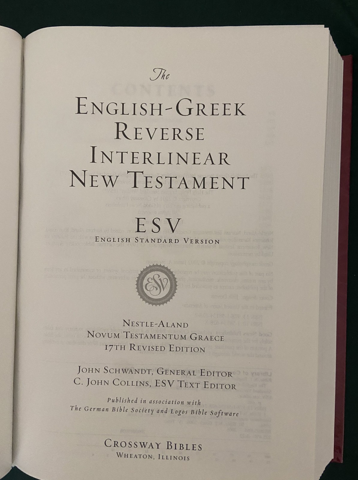 ESV English-Greek Reverse Interlinear New Testament Crossway 2007 HC Like New
