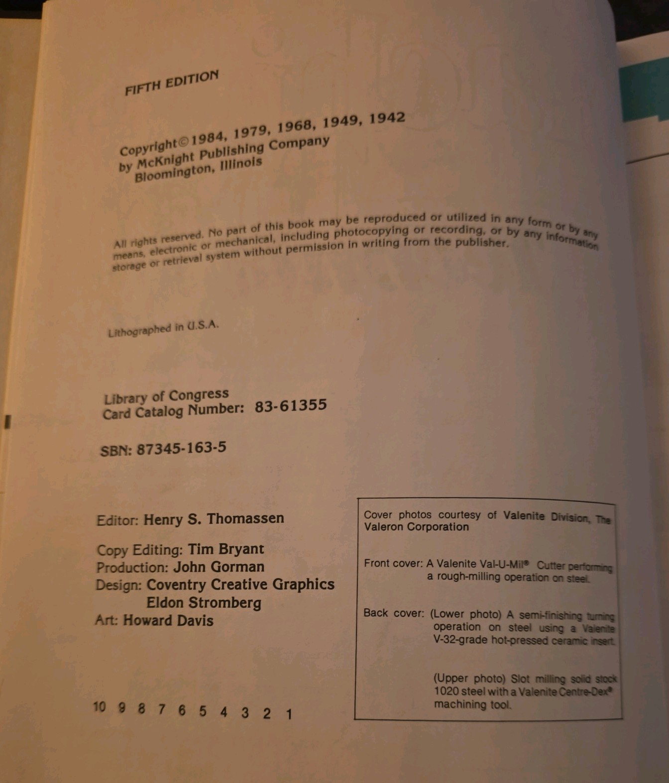 Machine Tool Technology Text Book Hard Cover 625 Pages Repp/McCarthy 1984
