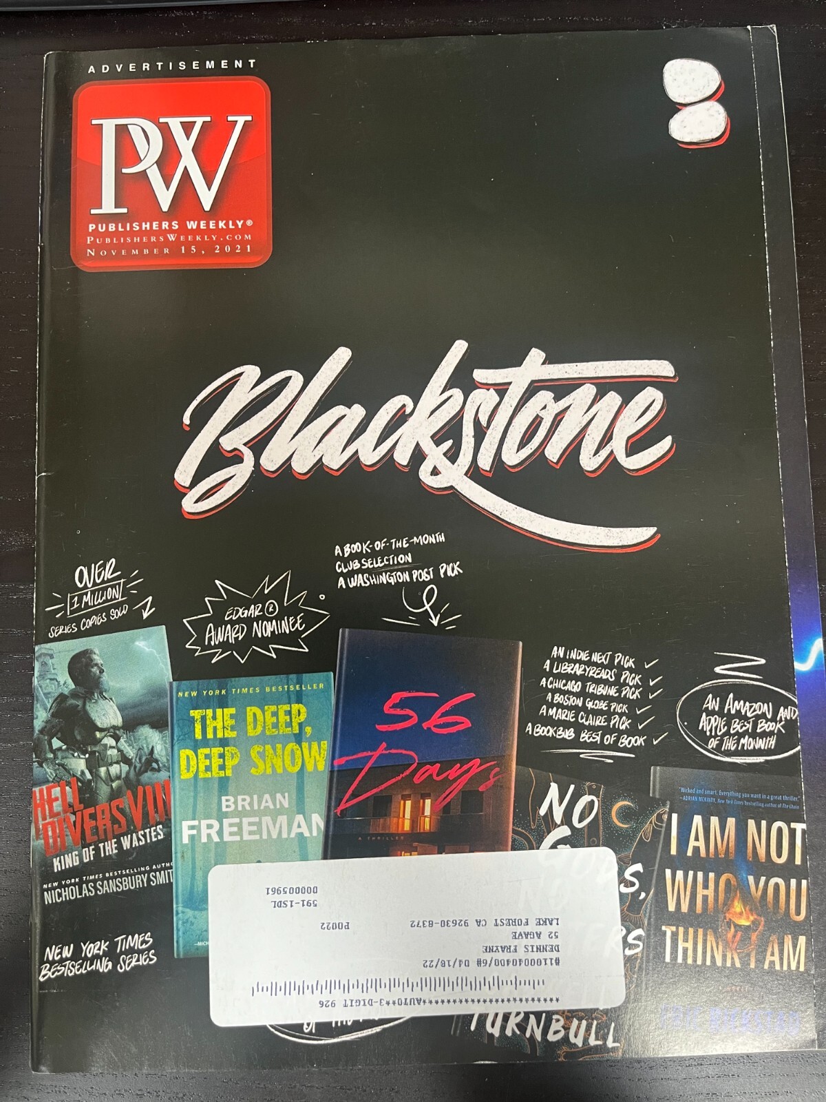 Publishers Weekly November 15, 2021 Blackstone