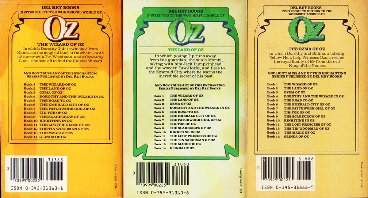 OZ BOOKS 1 + 2 + 3 DEL REY PAPERBACKS LIKE NEW L. FRANK BAUM FREE USA SHIPPING