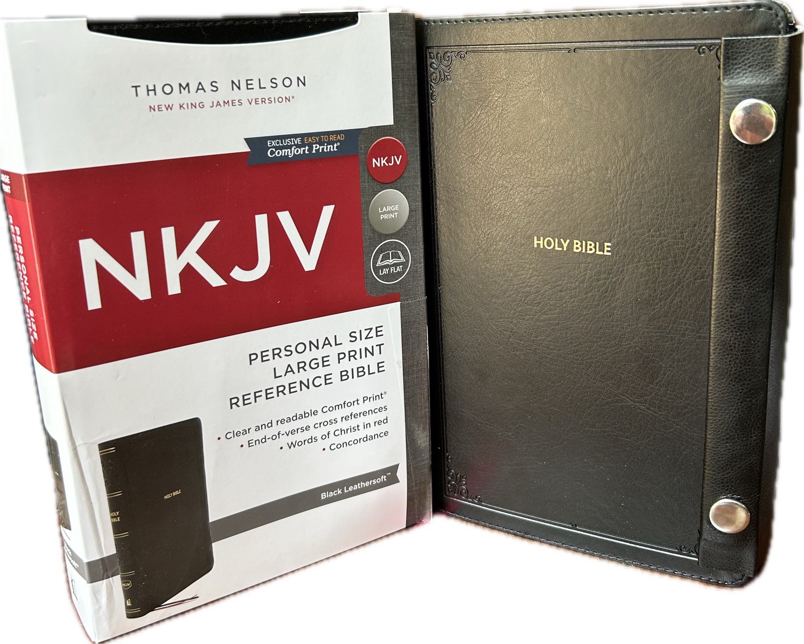 NKJV SNAP CLOSURE LARGE PRINT(10.5pt) Personal Size Black Leathersoft Bible