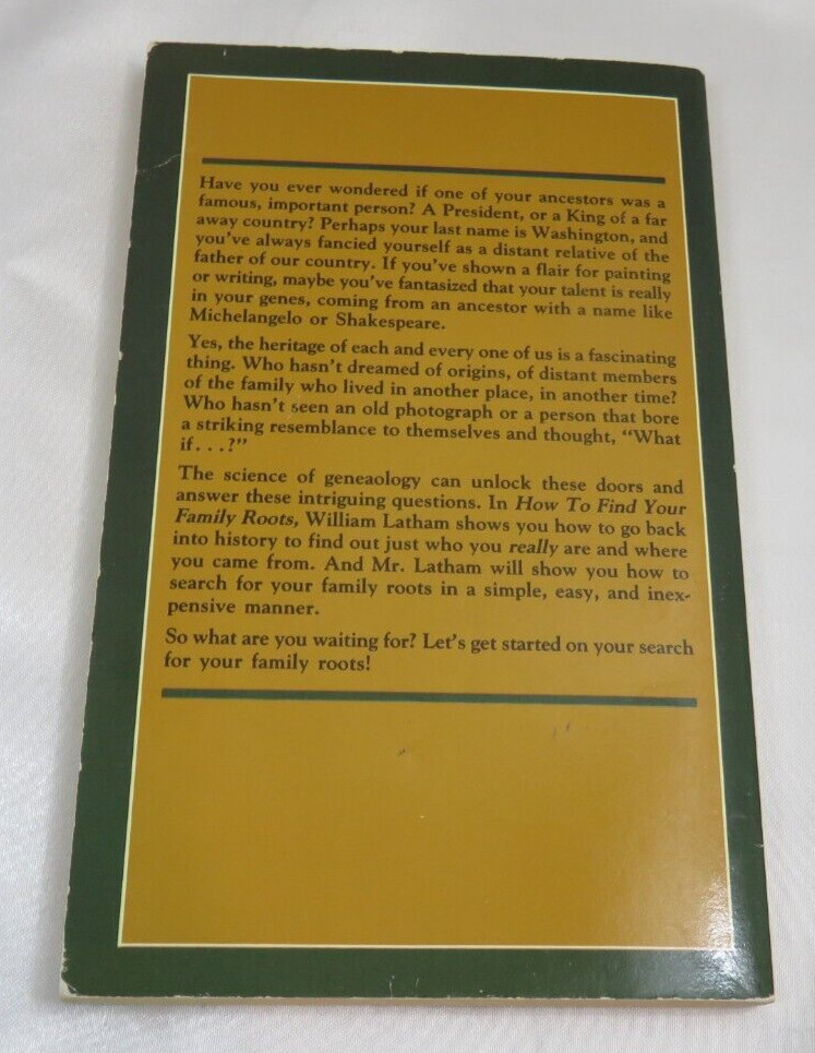 How to Find your Family Roots by William Latham Book – 1988