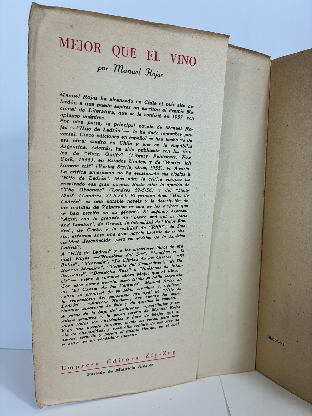 Manuel Rojas – Mejor que el Vino – 1958 Chilean Edition – Vintage Spanish Novel