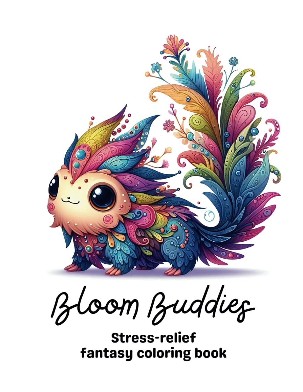Bloom Buddies Stress relief fantasy coloring book for teens and adults with over