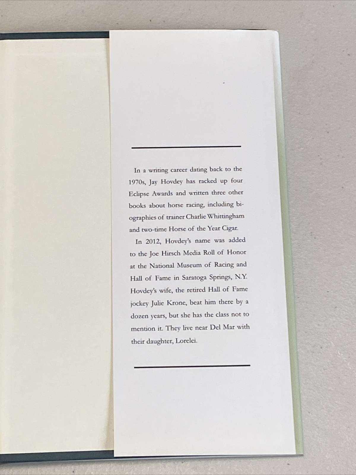 Long Rein SIGNED by Jay Hovdey – Horse Racing Tales – Near Fine Hardcover