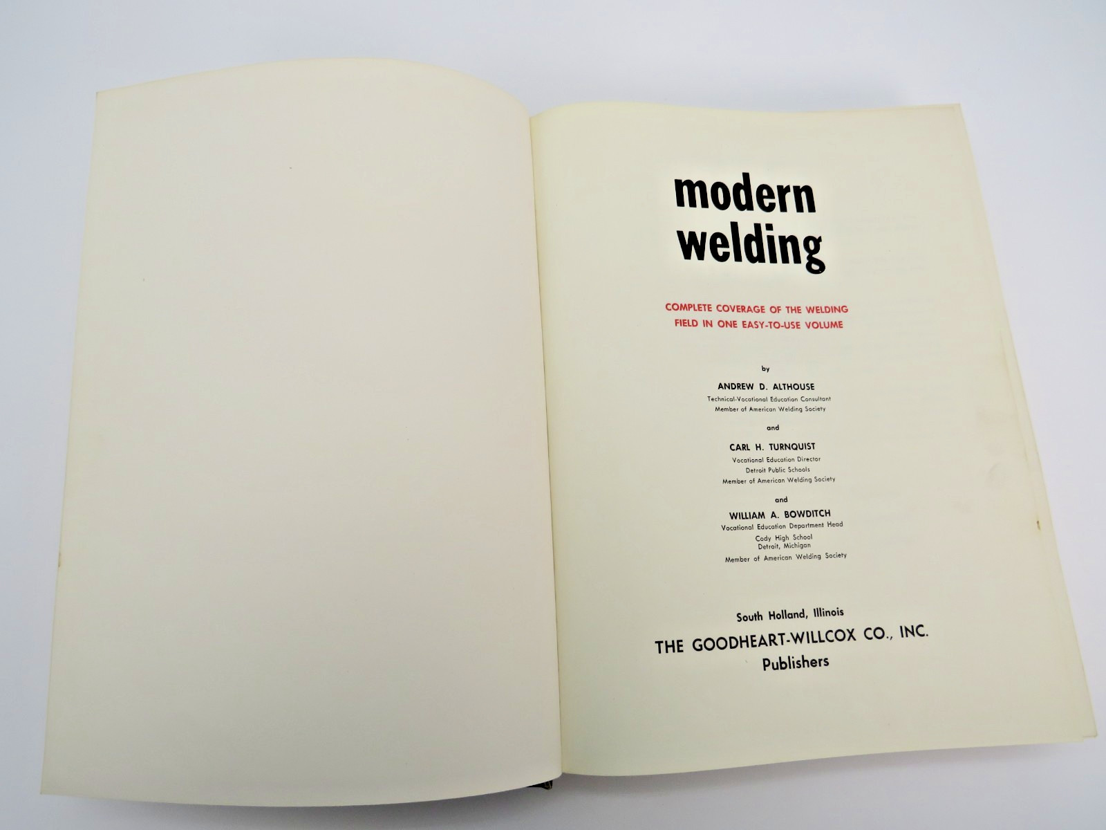 Modern Welding Althouse Turnquist Bowditch 1970 Goodheart Willcox HC