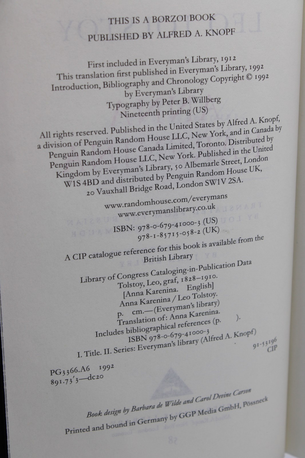 Anna Karenina | Leo Tolstoy | Everyman’s Library | 1992 | Fine Binding