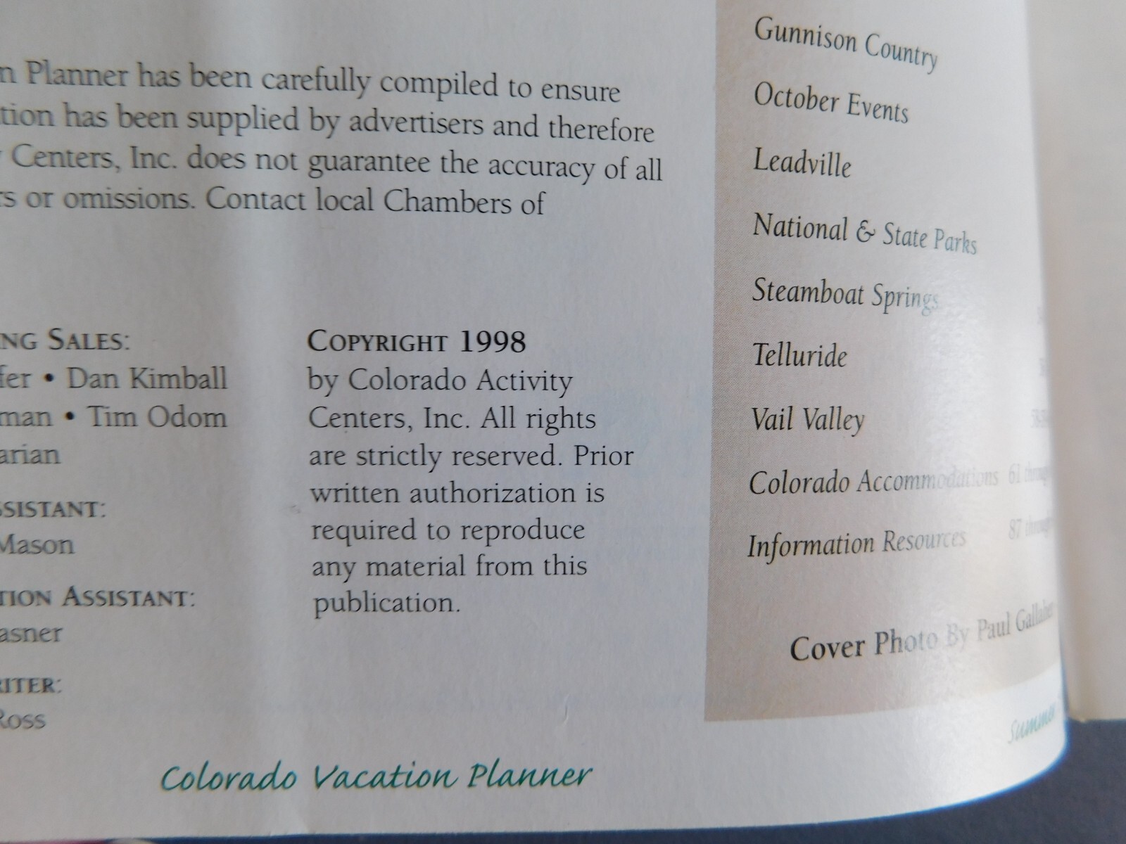 Colorado: Vacation Planner – Summer 1998 Travel Guide tourism