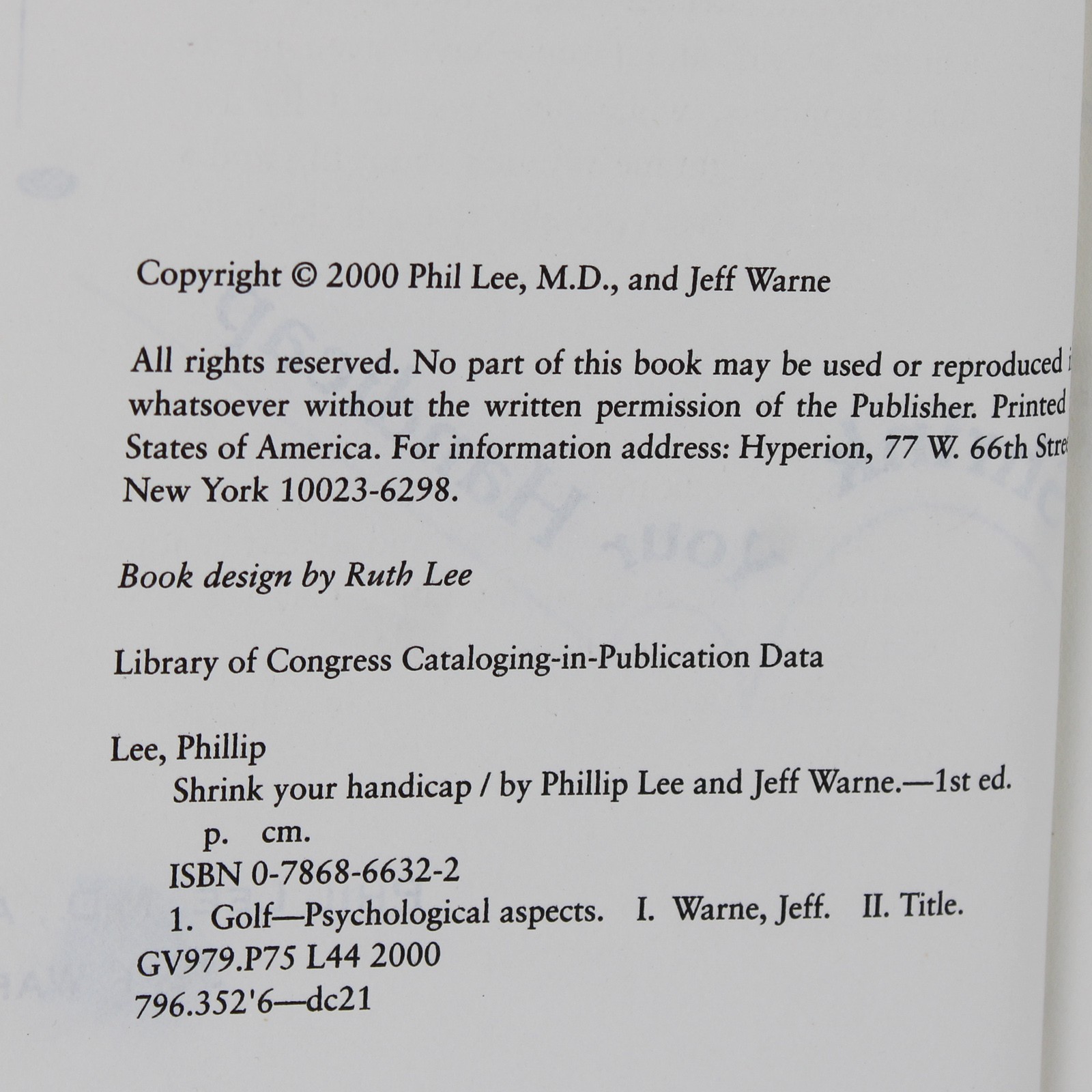 Shrink Your Handicap by Phil Lee & Jeff Warne 2000 1st Edition Hardcover DJ