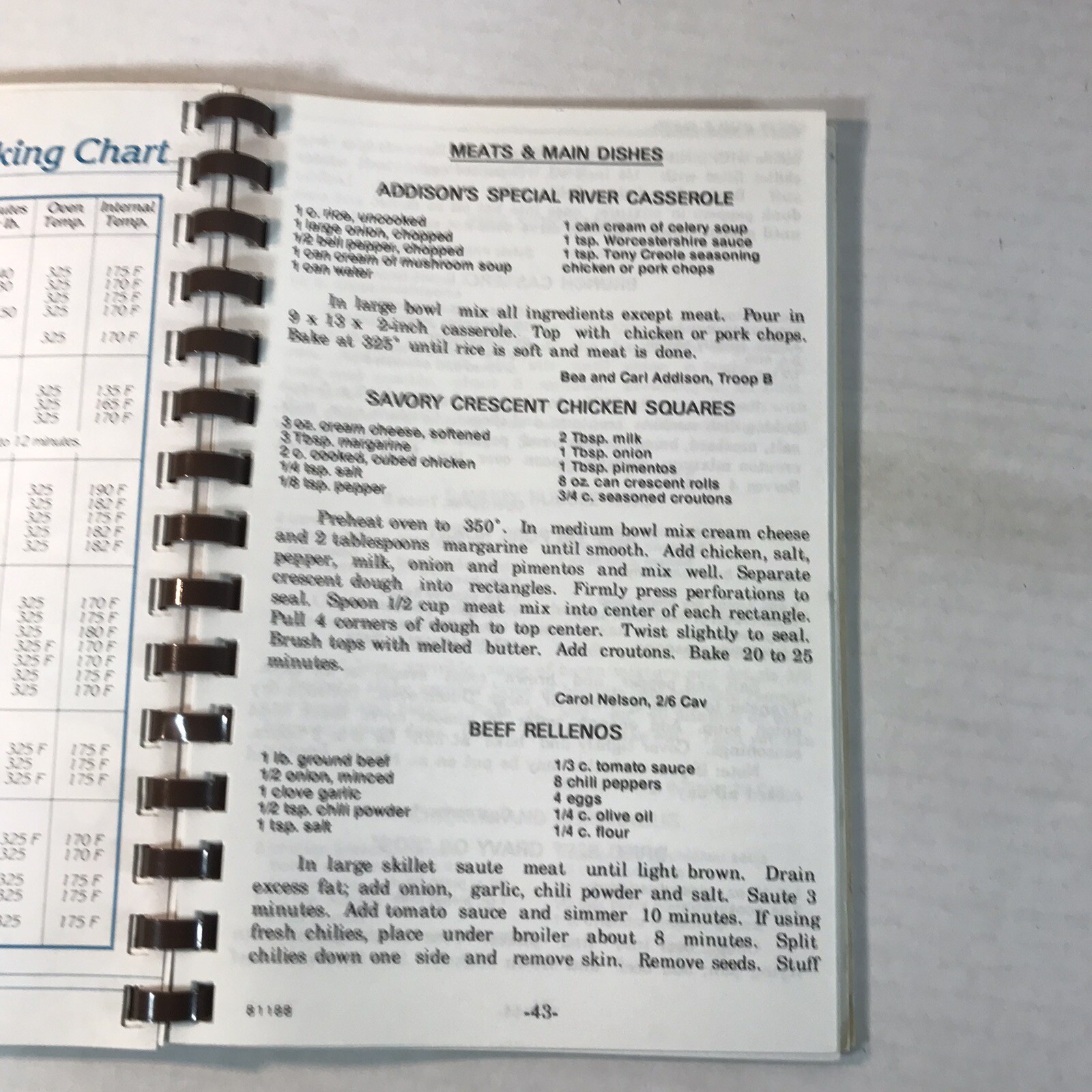 Vintage 1987 Cherished Recipes Spiral Bound PB Acceptable USA