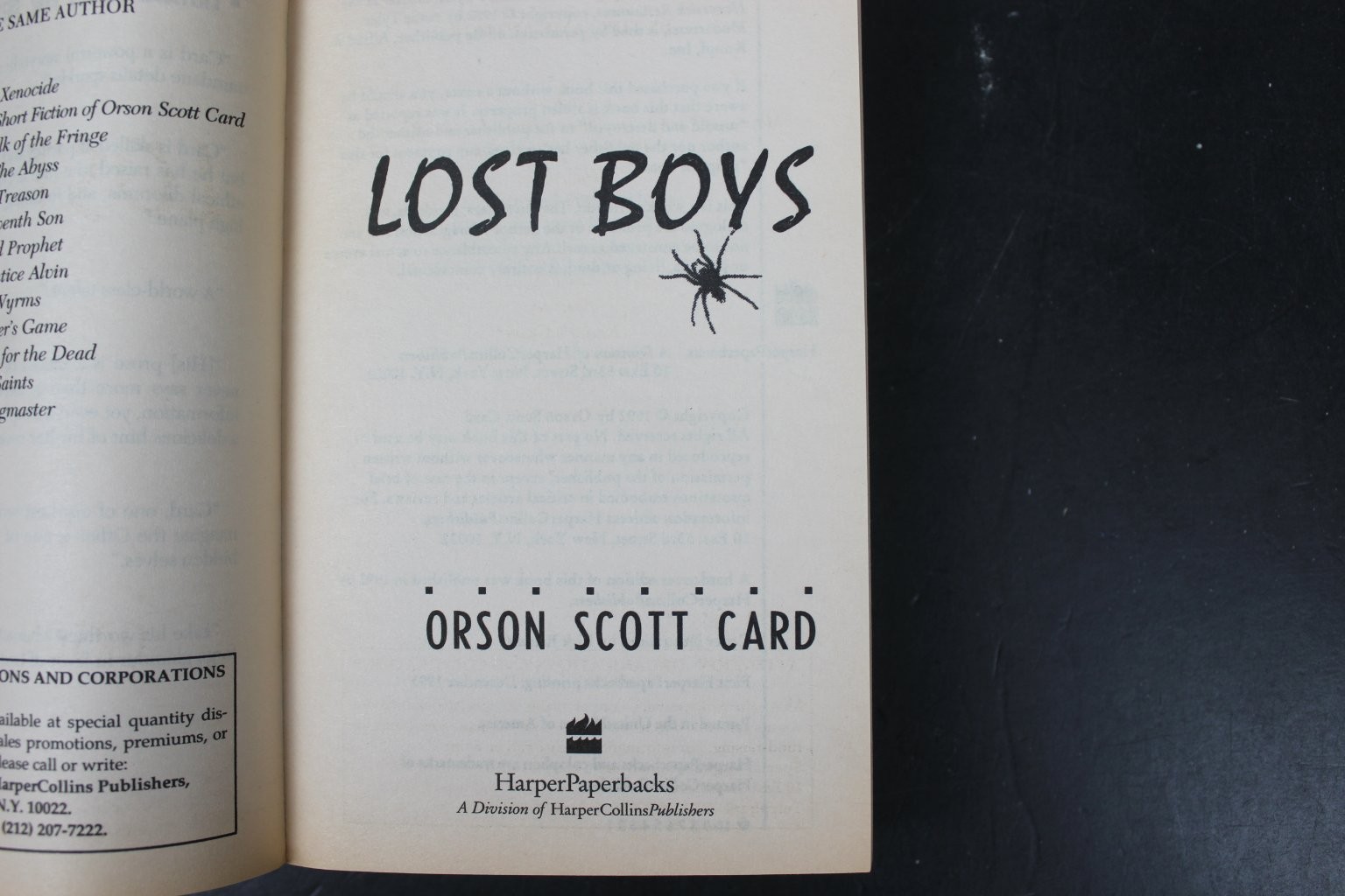 Lost Boys Orson Scott Card 1993 First HarperPaperbacks Printing Horror Thriller
